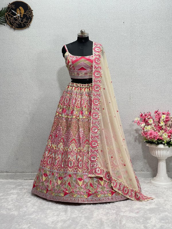 DESIGNER WEAR HEAVY FUAX GEORGETTE CHINE SEQUENCE WORK  LEHENGA CHOLI WITH DUPATTA CF-1612