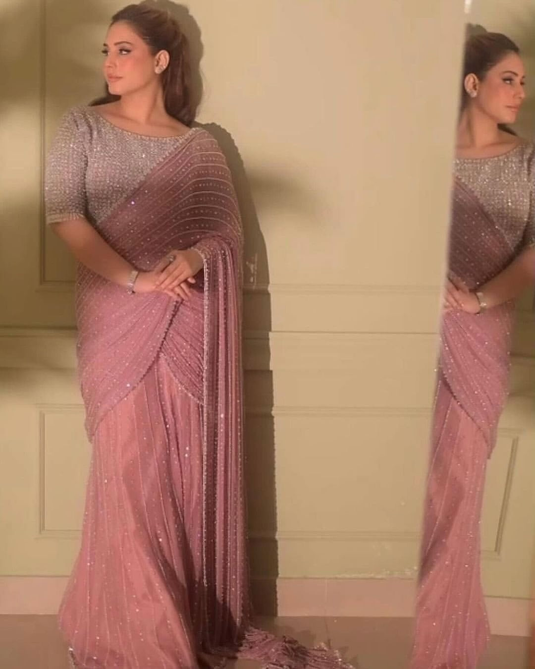 Get some bling this wedding season with this amazing blingy blush Saree