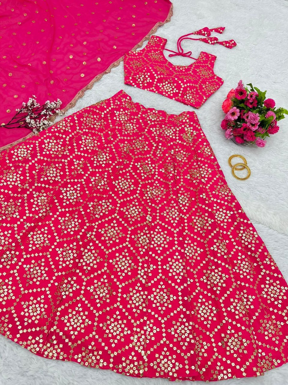 Red Color  Faux Gorgette Lehenga Choli Set LC-6380