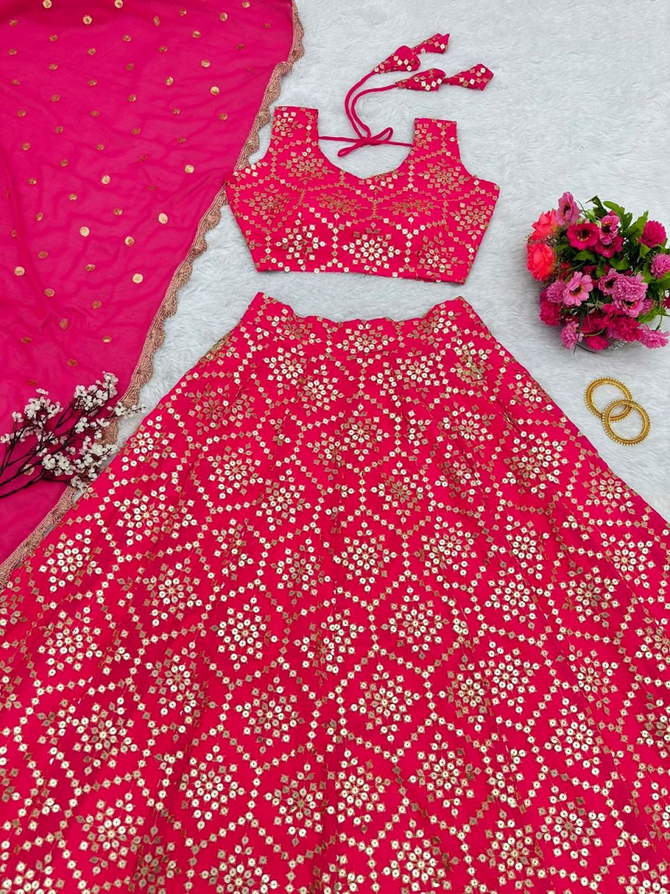 Red Color  Faux Gorgette Lehenga Choli Set LC-6380