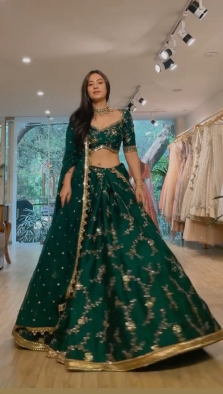 Green Color Silk  Lehenga Choli Set LC-6405