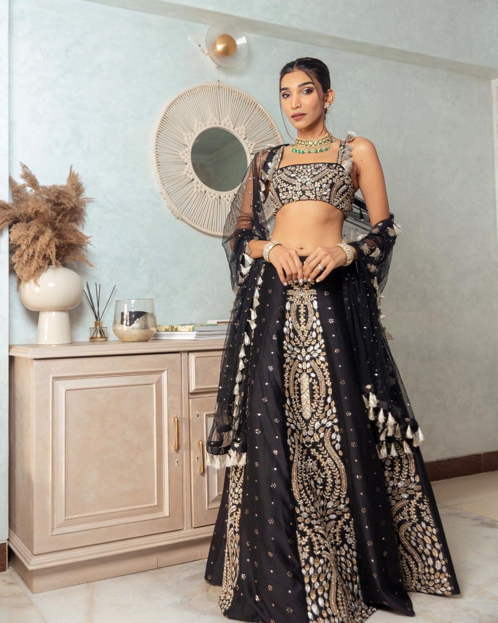 Black Color Chinon Silk  Lehenga Choli Set LC-6415