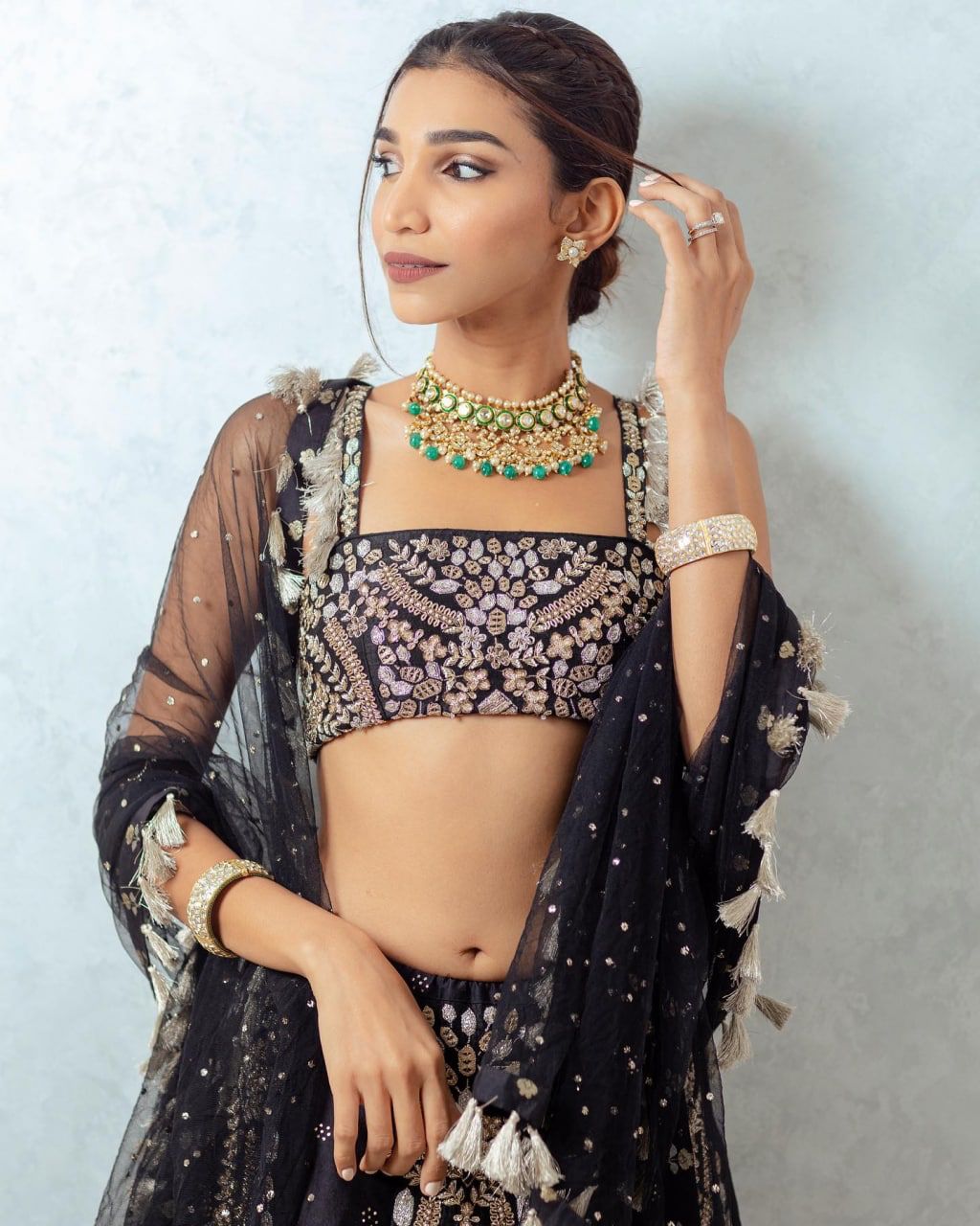 Black Color Chinon Silk  Lehenga Choli Set LC-6415