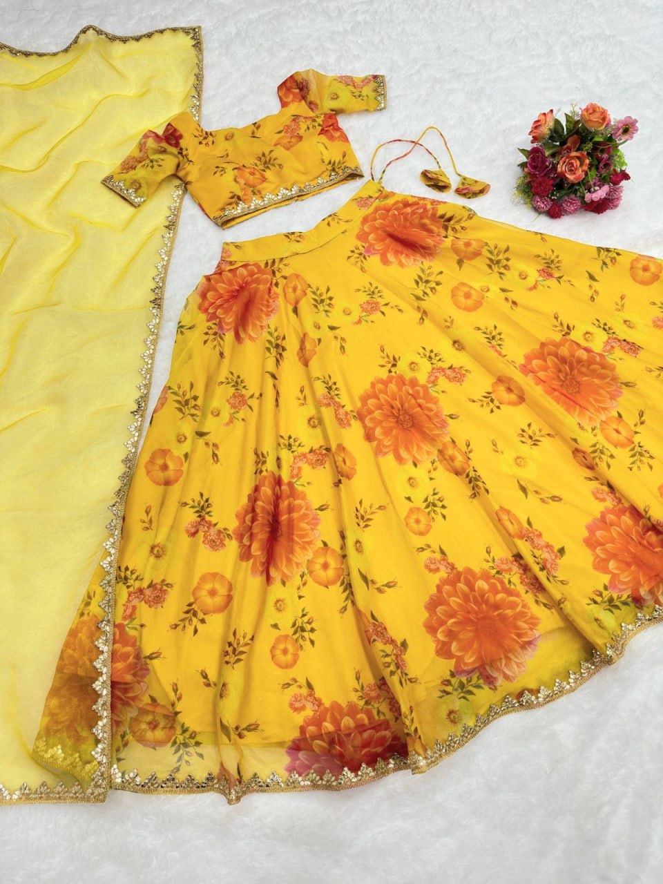 Yellow Color Flower Print Lehenga  choli LC-6421