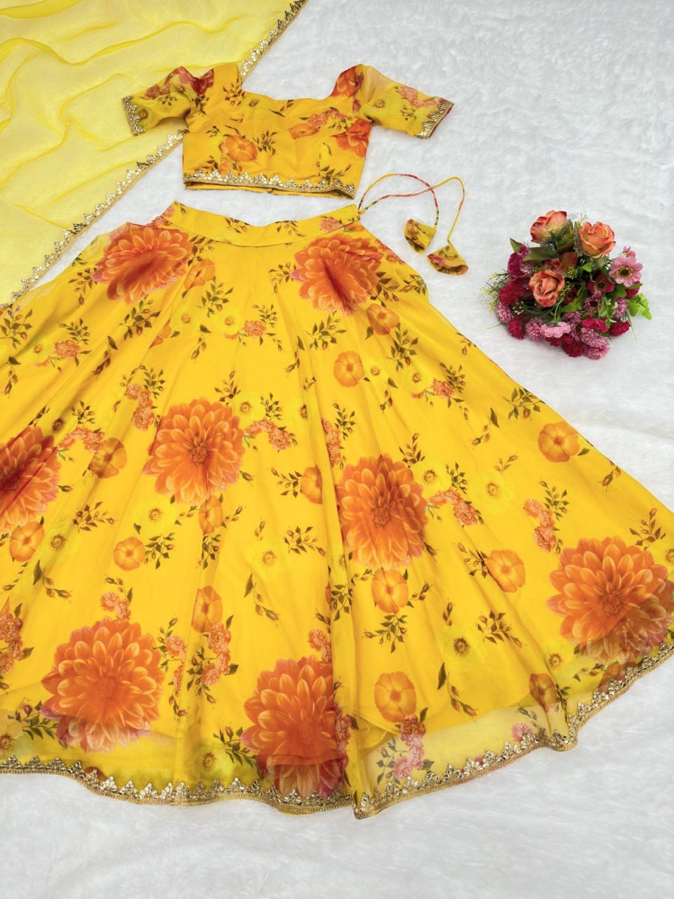 Yellow Color Flower Print Lehenga  choli LC-6421