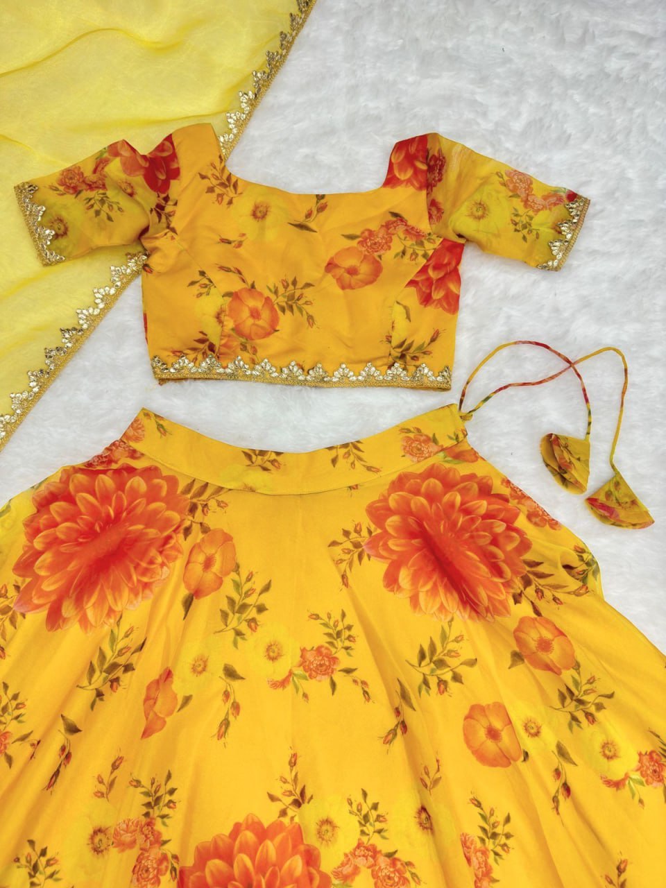 Yellow Color Flower Print Lehenga  choli LC-6421