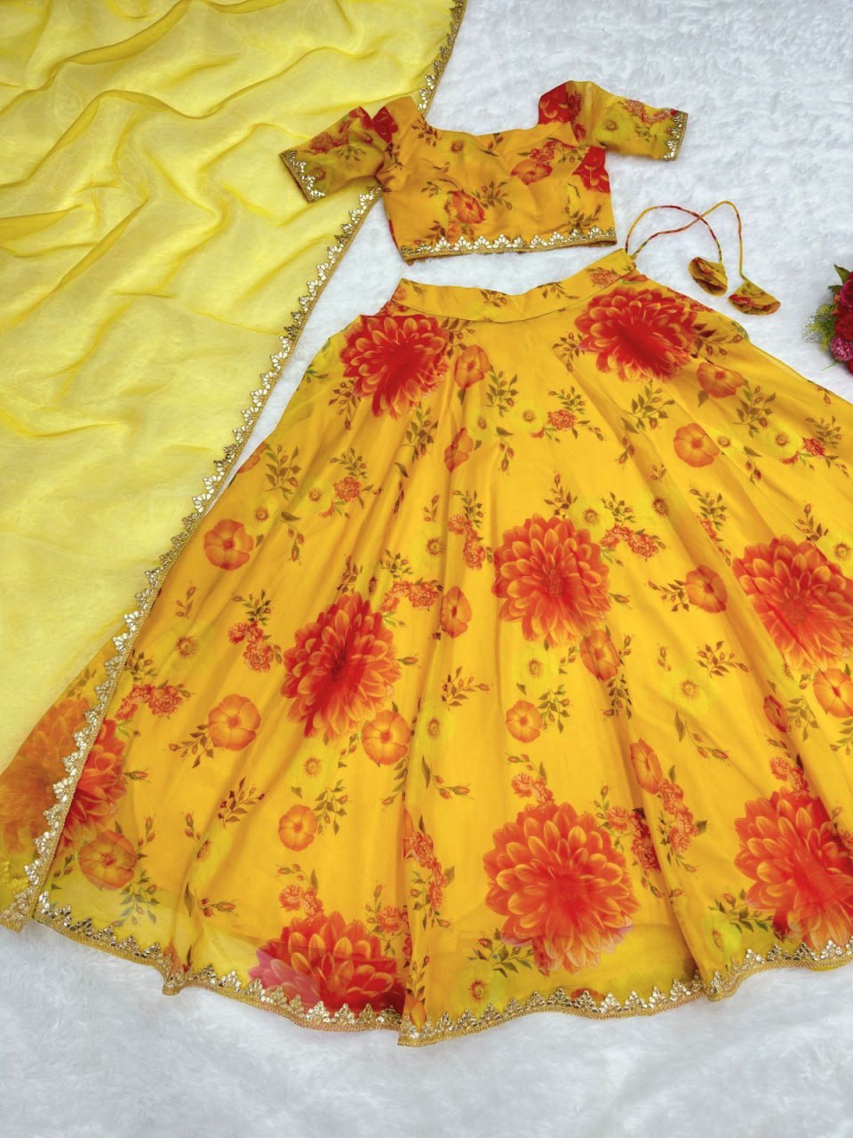 Yellow Color Flower Print Lehenga  choli LC-6421