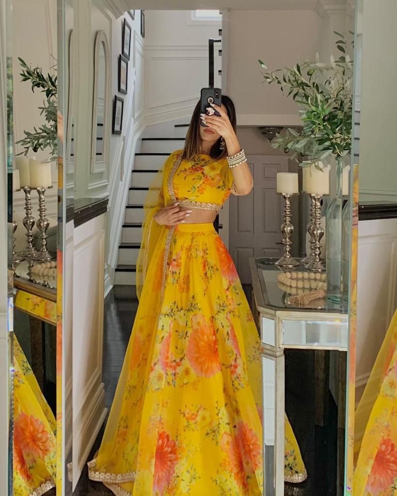 Yellow Color Flower Print Lehenga  choli LC-6421