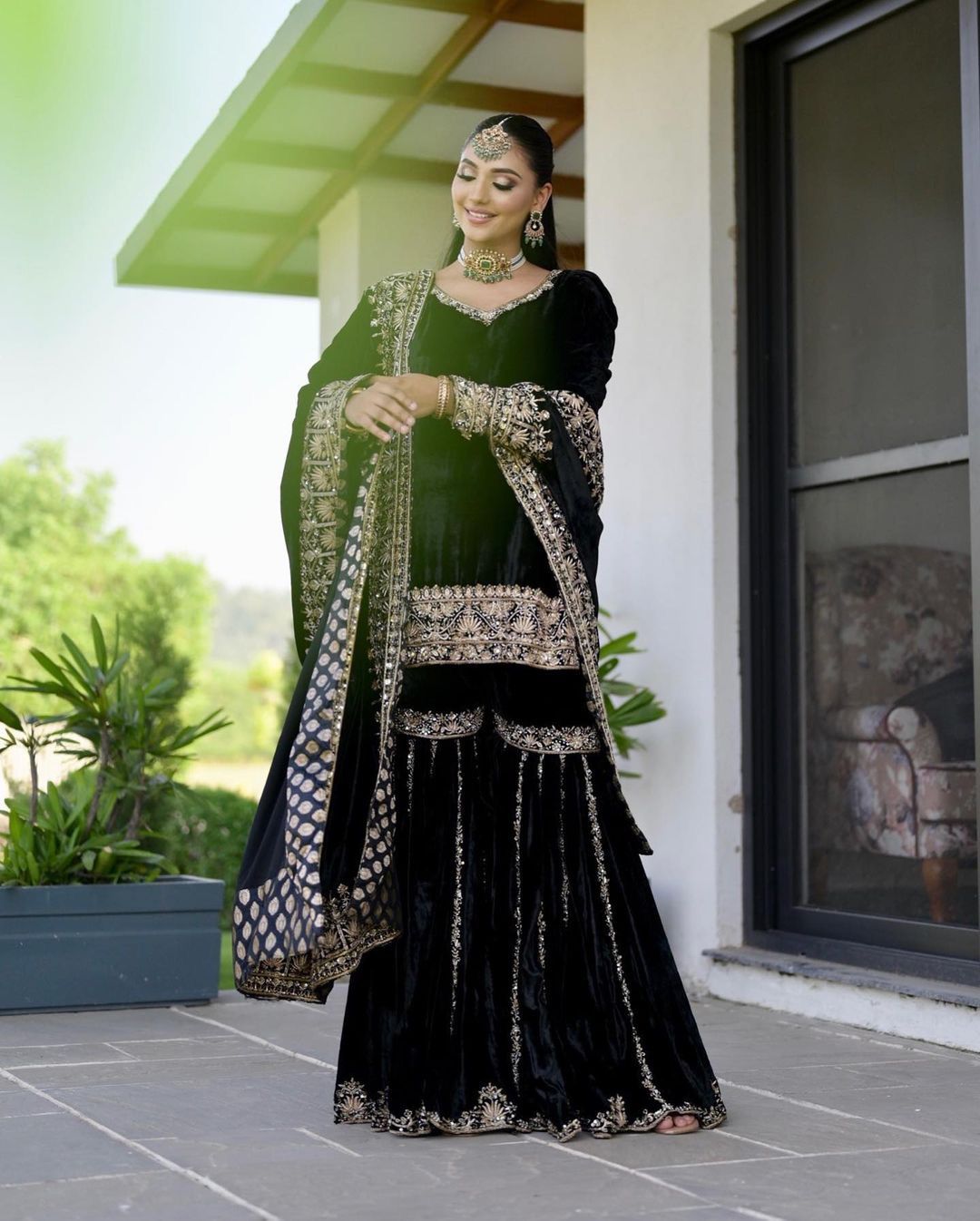 Luxurious Velvet Suit with Heavy Embroidery Sequence Work and Velvet Dupatta