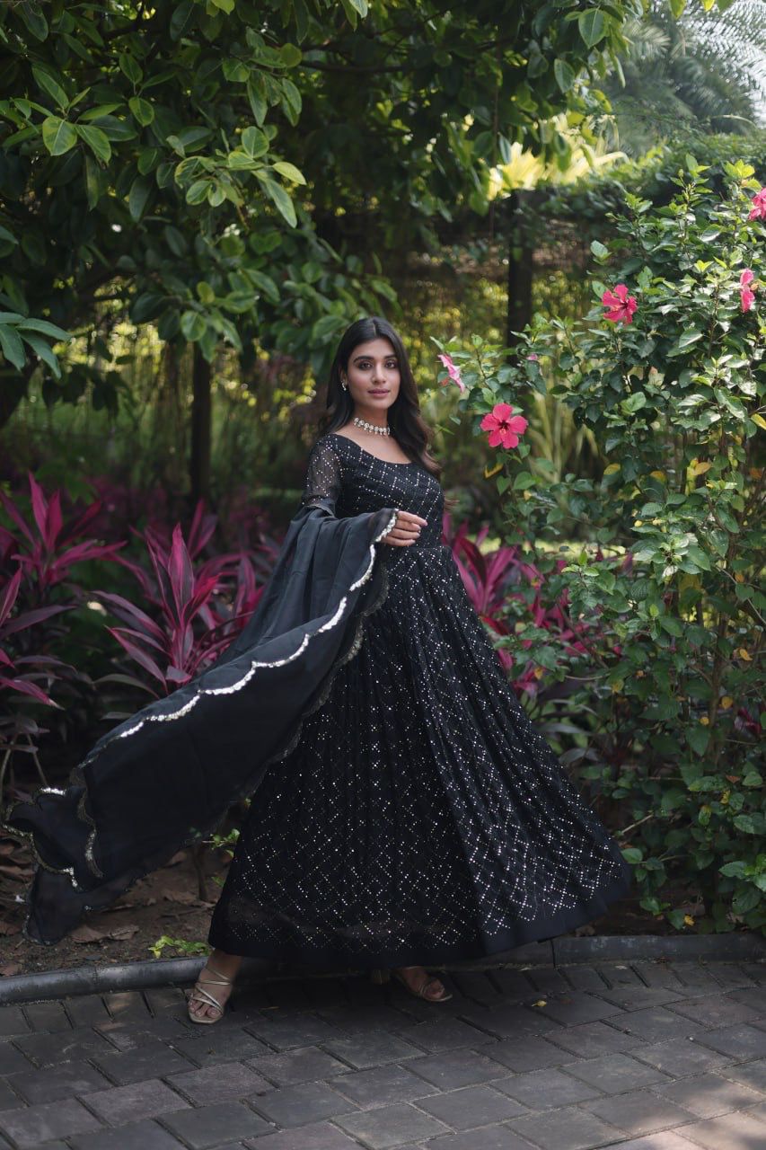 Faux Georgette gown with Sequins  And DUPATTA*