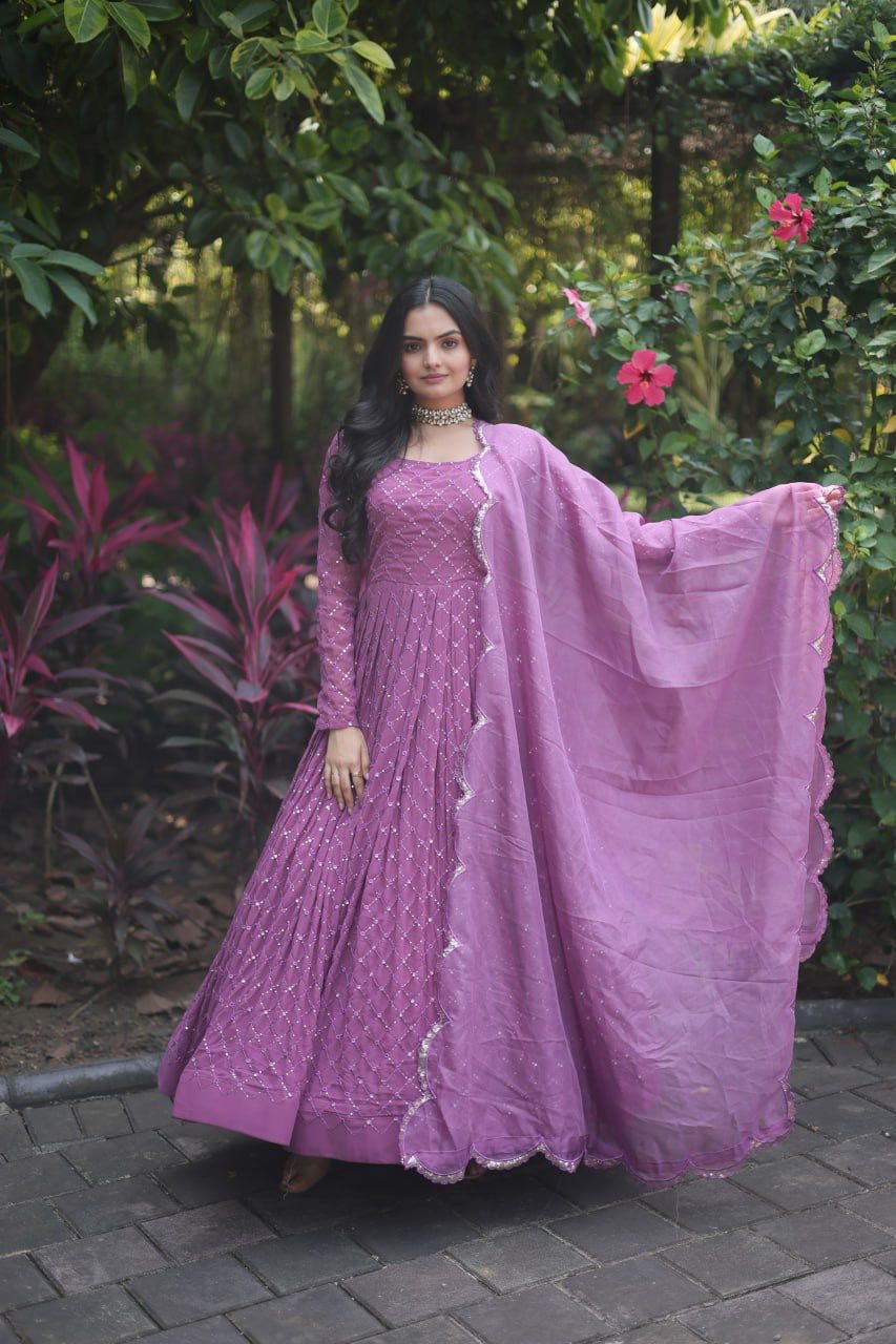 Faux Georgette gown with Sequins  And DUPATTA*