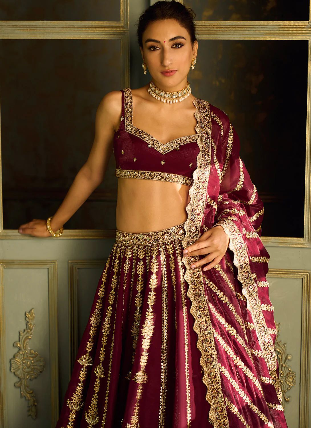 Deep Wine Embroidered Lehenga