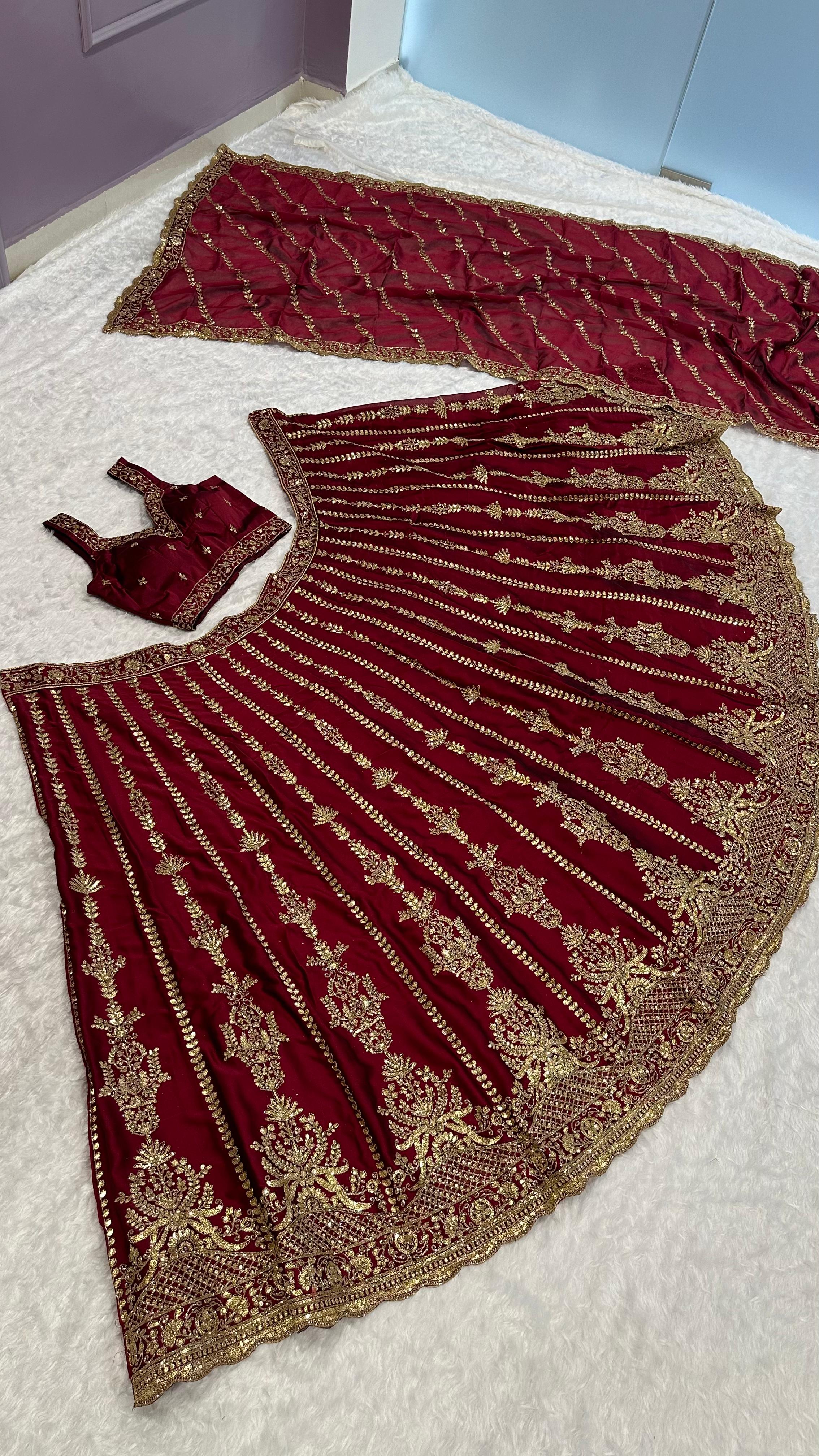 Deep Wine Embroidered Lehenga