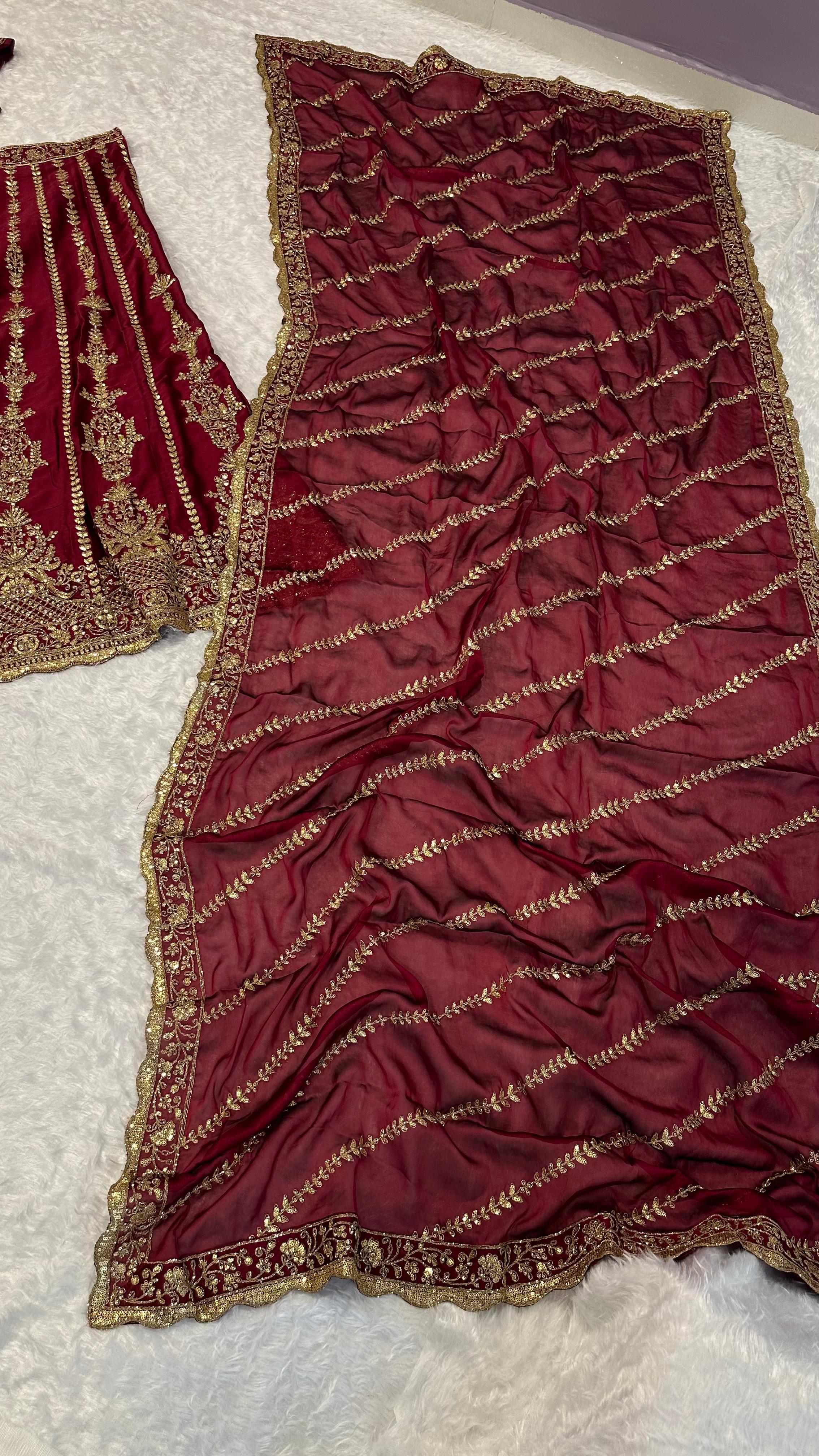 Deep Wine Embroidered Lehenga