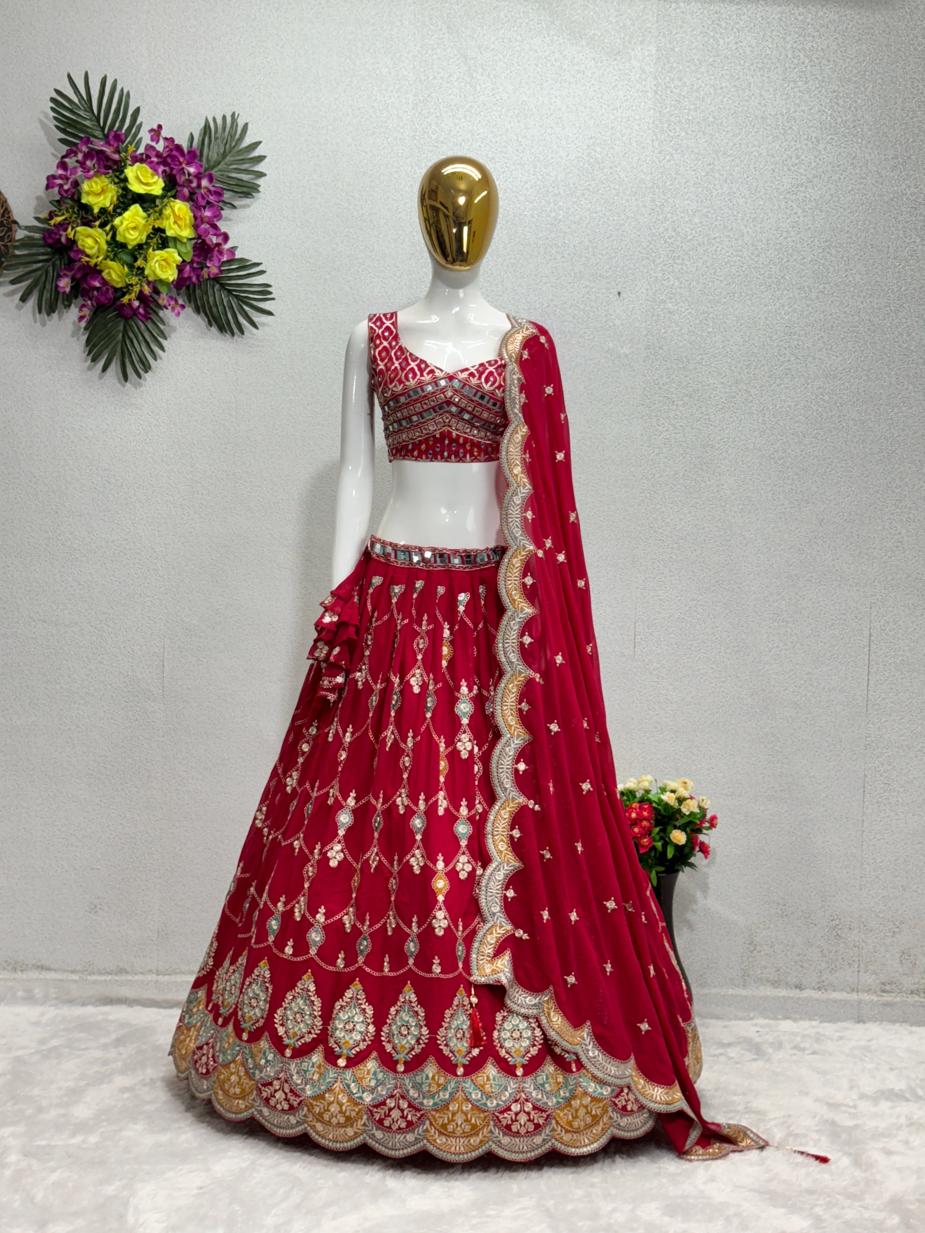 Red Color New Party Wear Lehenga Choli With Dupatta Set MT-1004