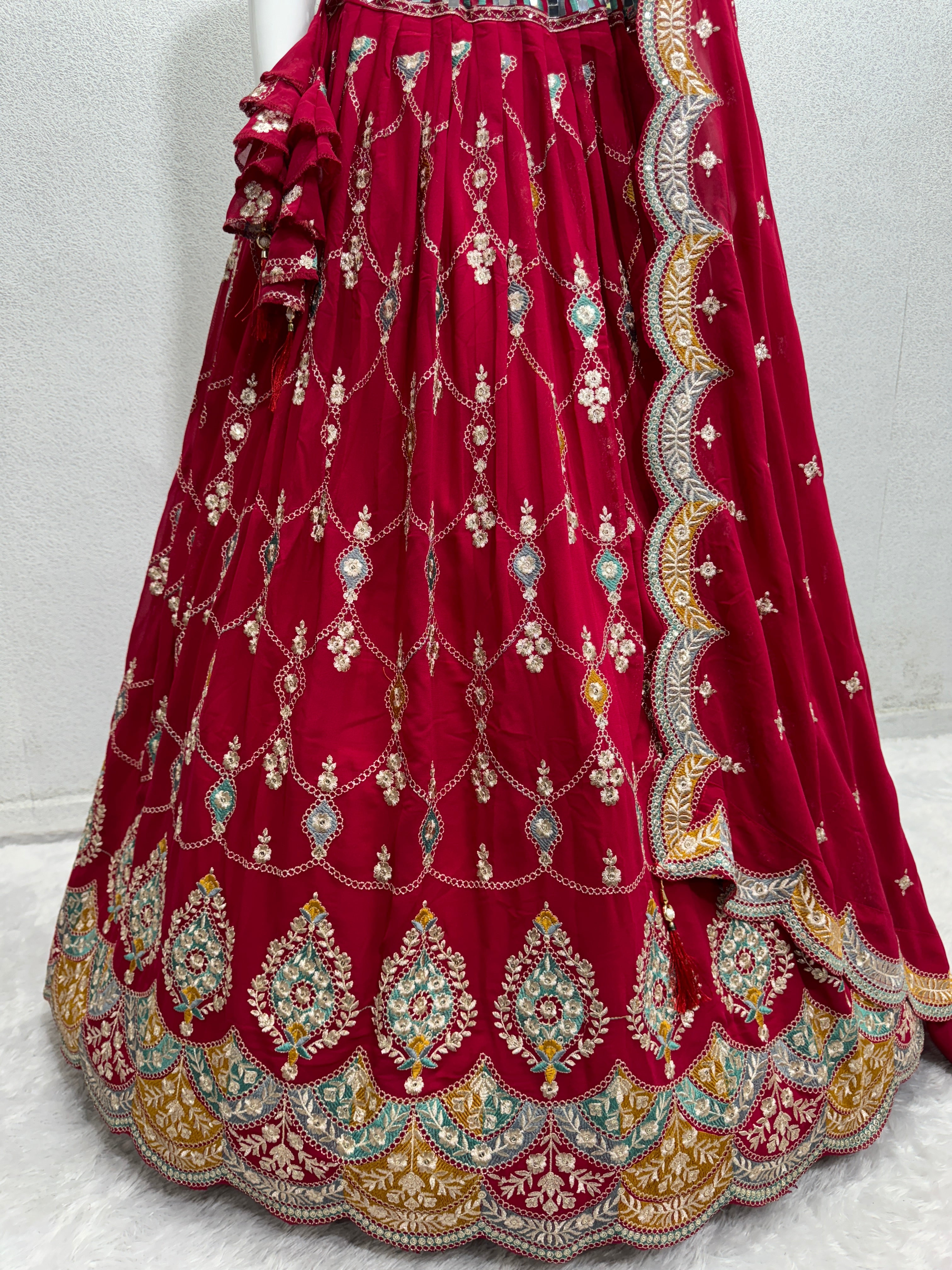 Red Color New Party Wear Lehenga Choli With Dupatta Set MT-1004