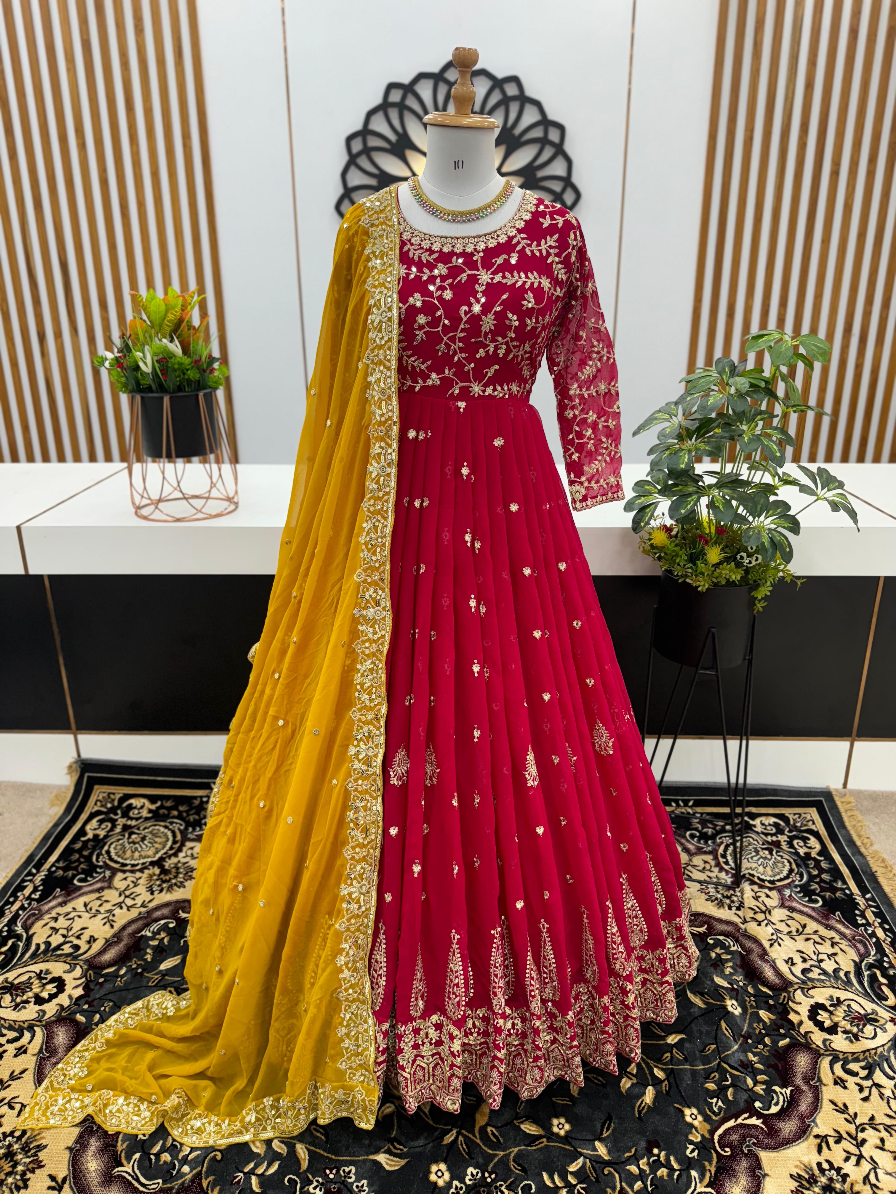 Designer Party Wear Look Full Heavy Embroidery Sequence Work Gown With Fully Stiched Bottom and Dupatta