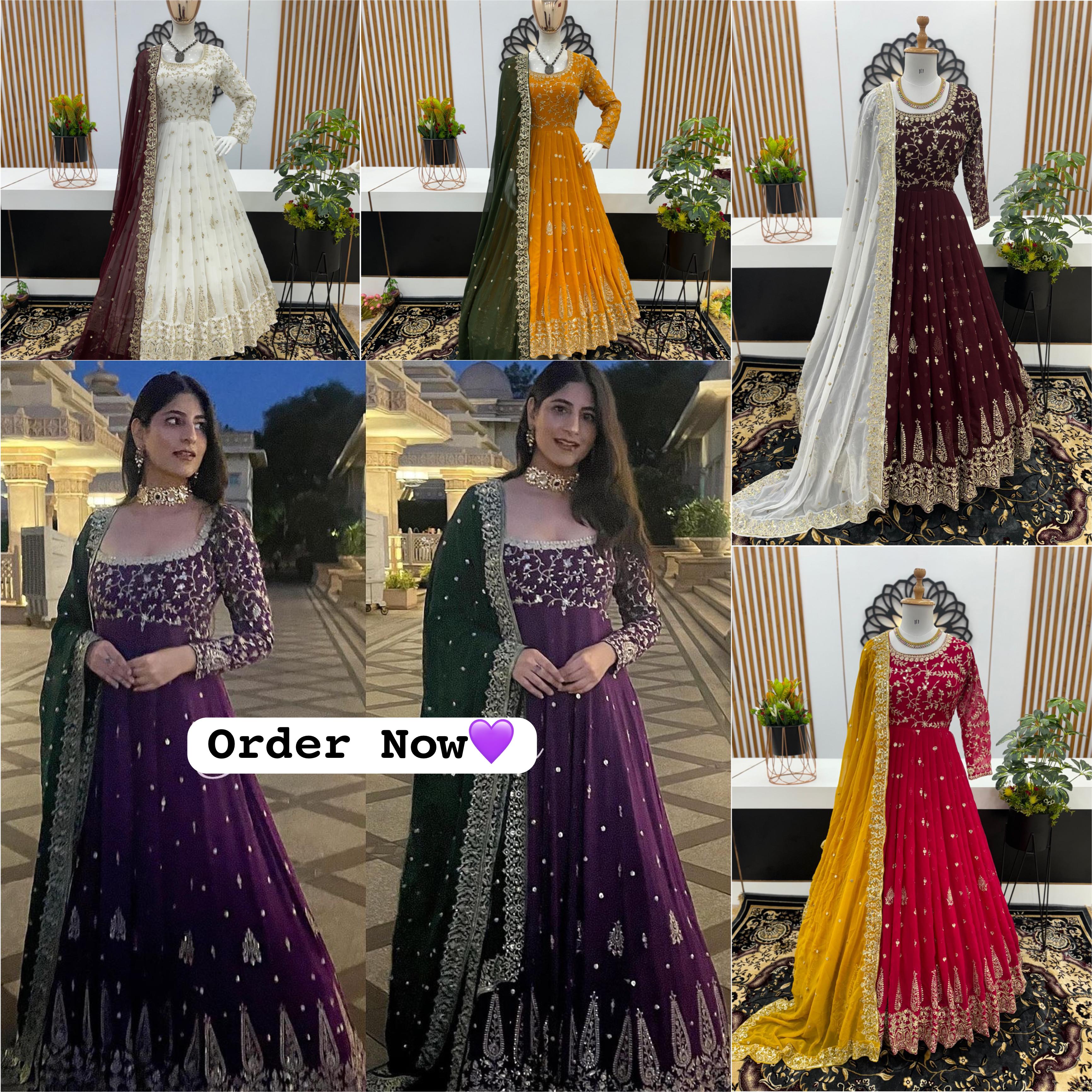 Designer Party Wear Look Full Heavy Embroidery Sequence Work Gown With Fully Stiched Bottom and Dupatta