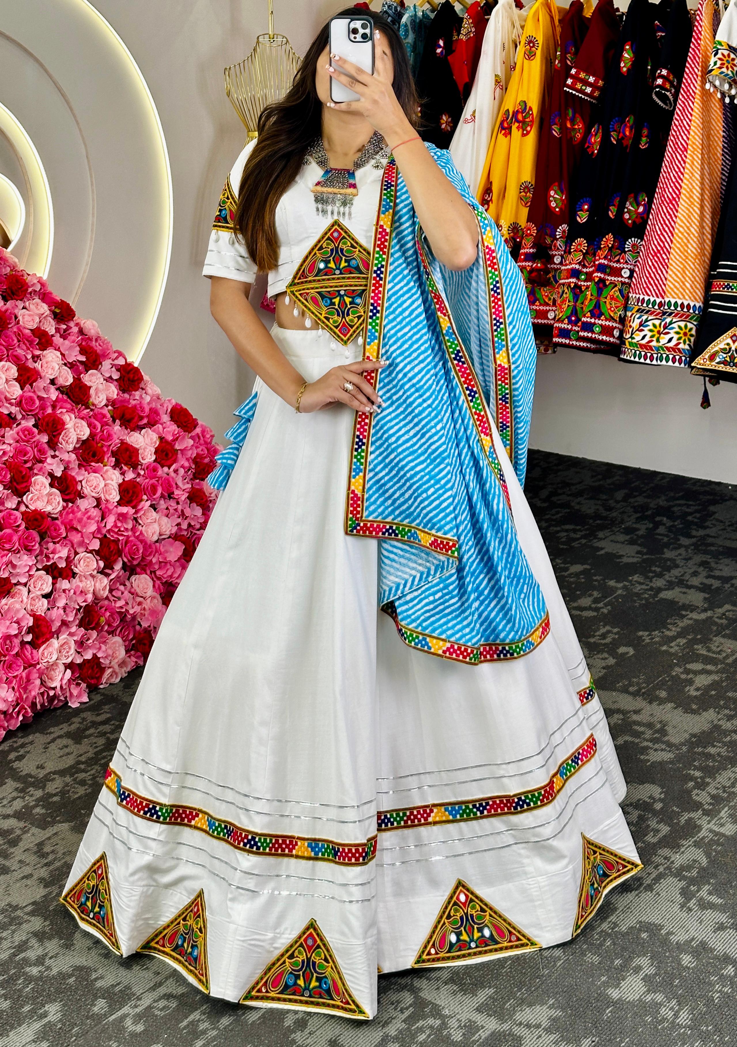 White Cotton Lehenga Choli