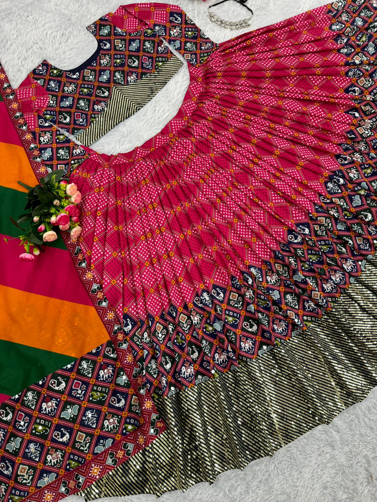 FANCY DIGITAL PRINTED WITH EMBROIDERY 5mm SEQUENCE WORK LAHENGA CHOLI WITH  DUPATTA