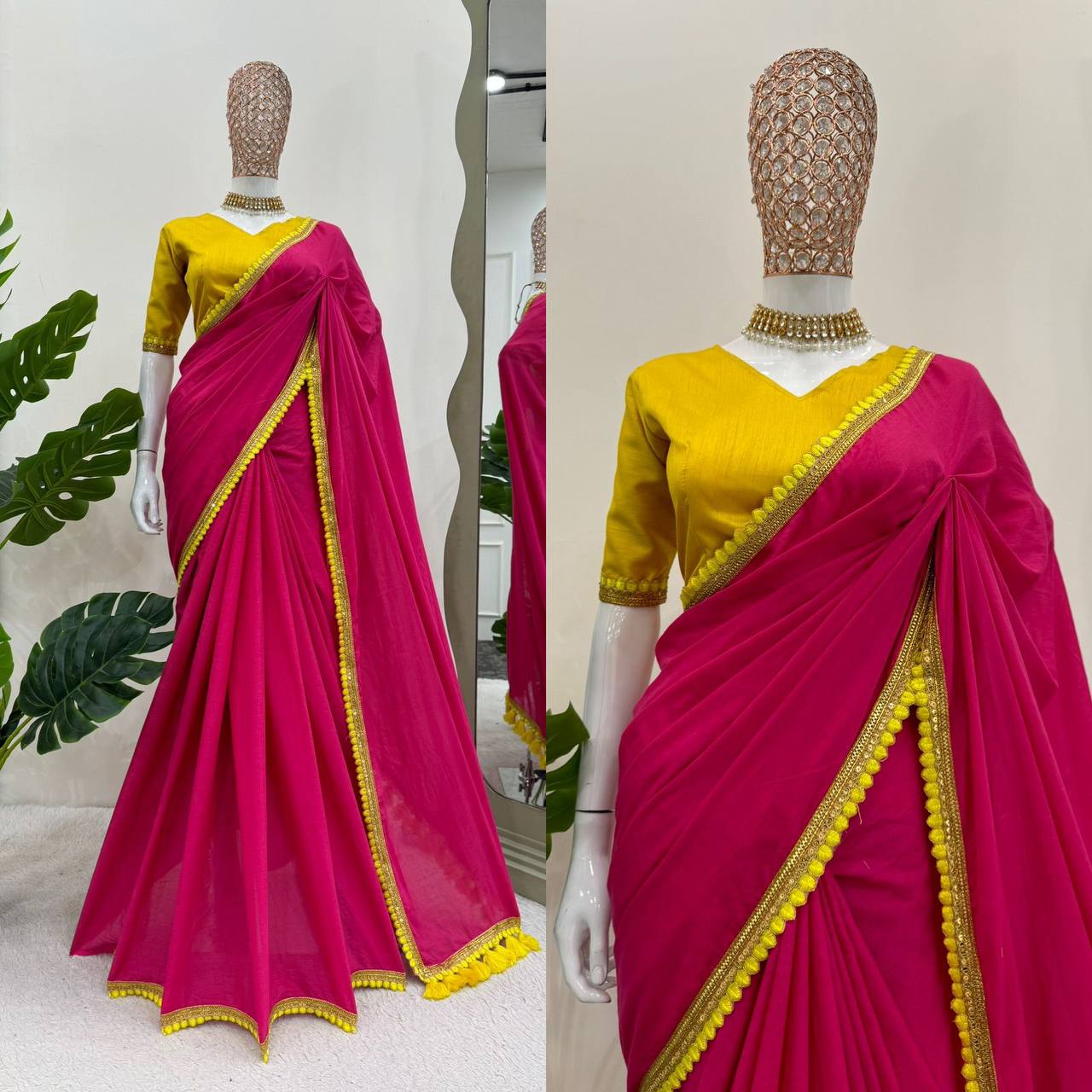 Designer Mul Cotton Saree with Fancy Lace and Blouse