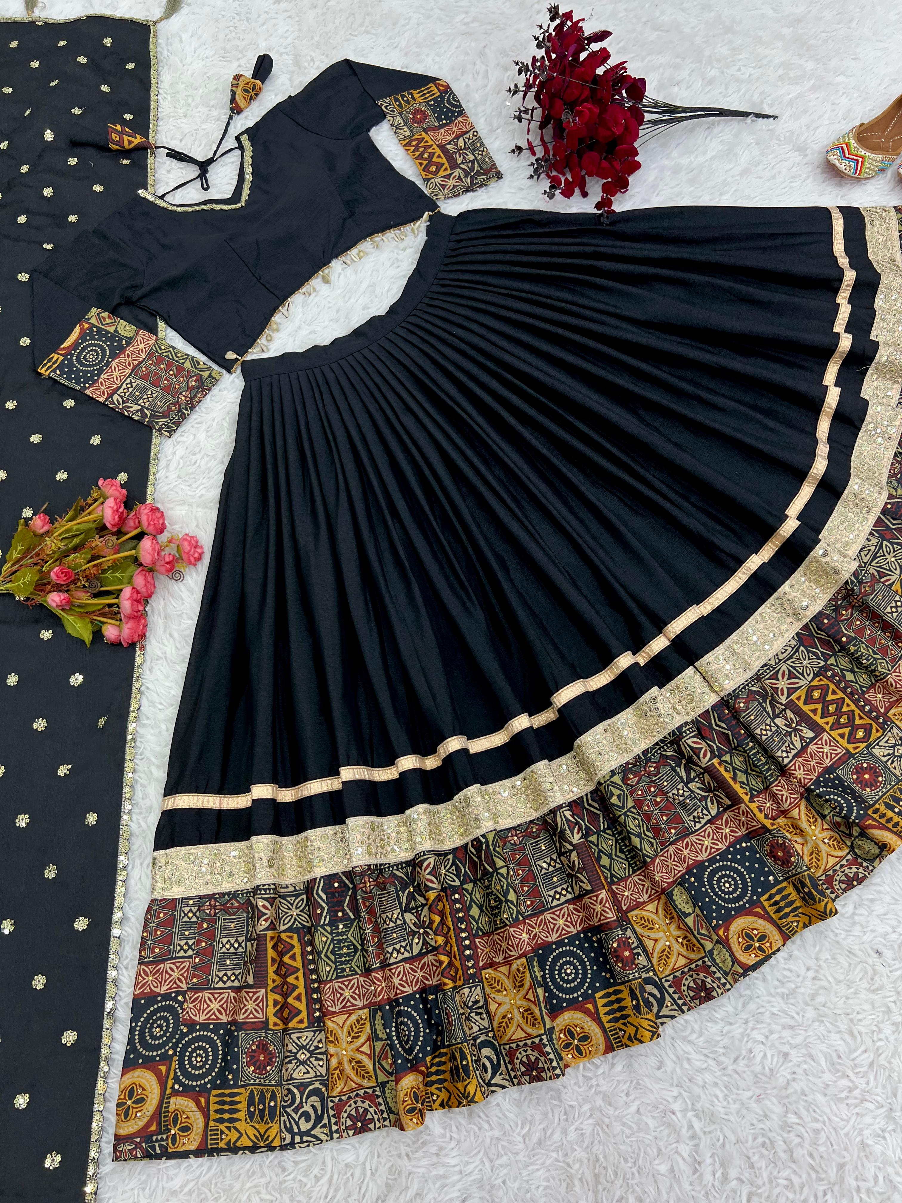 Wedding Collection Lehenga Choli With Digital Print and Embroidery Sequence Work and Handwork