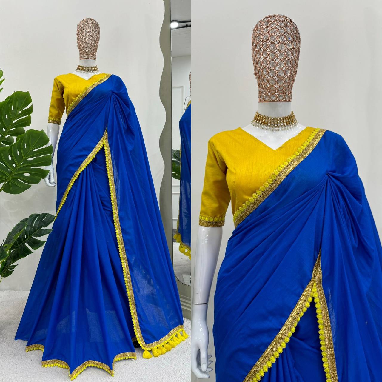 Designer Mul Cotton Saree with Fancy Lace and Blouse