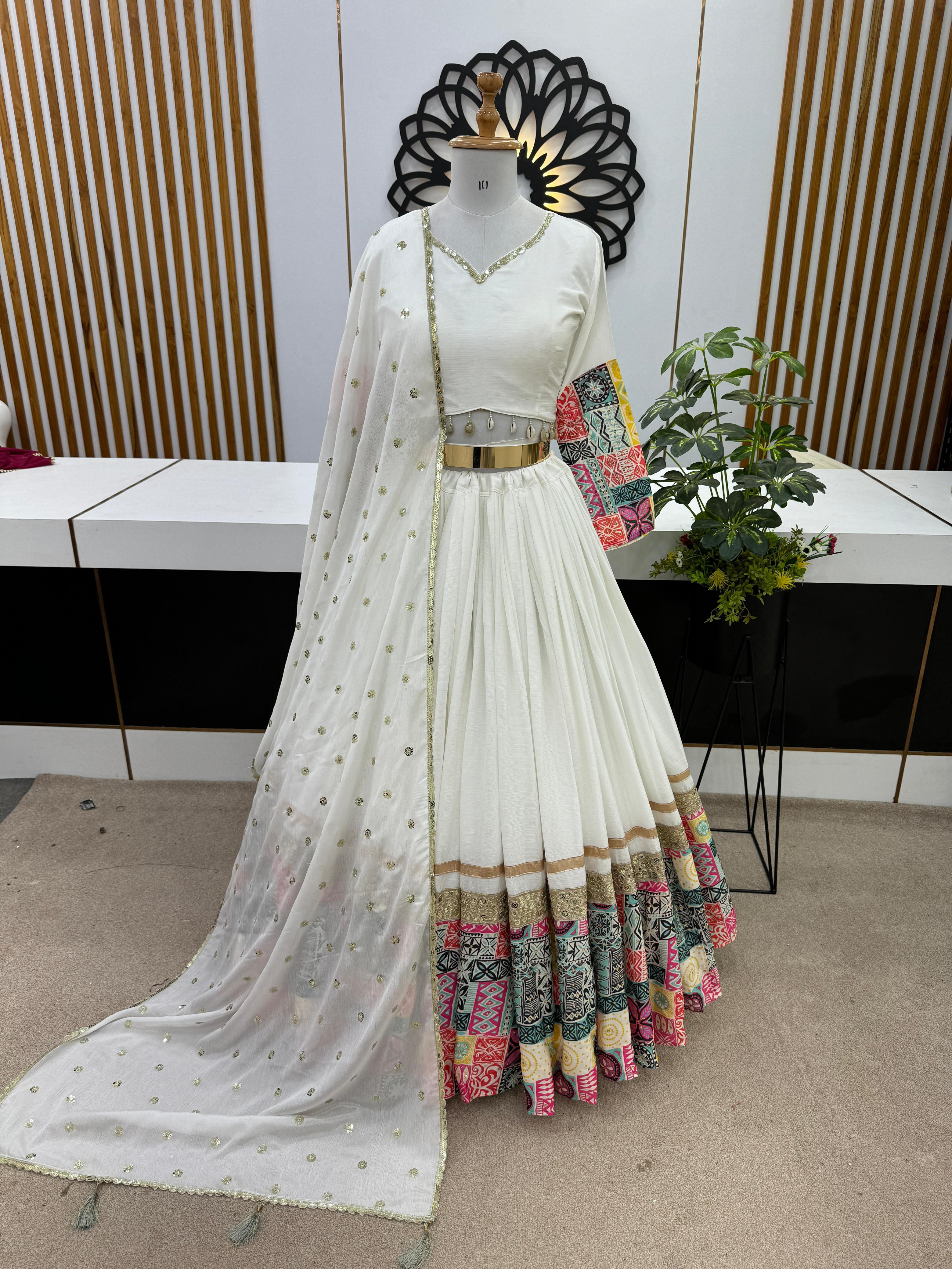 Wedding Collection Lehenga Choli With Digital Print and Embroidery Sequence Work and Handwork