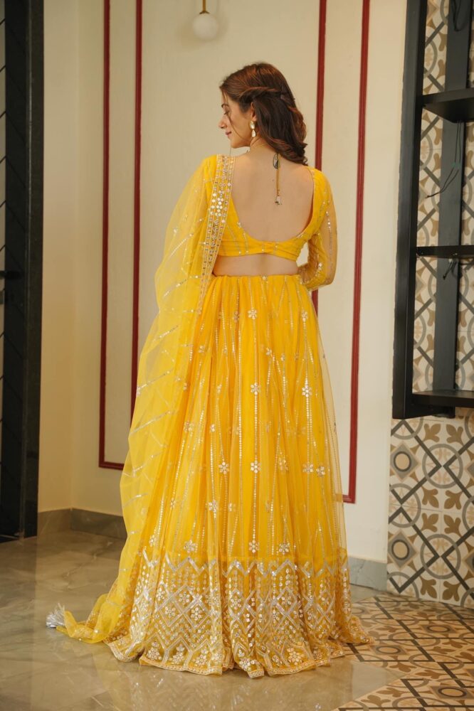 YELLOW NET LEHENGA CHOLI SET LA-3010