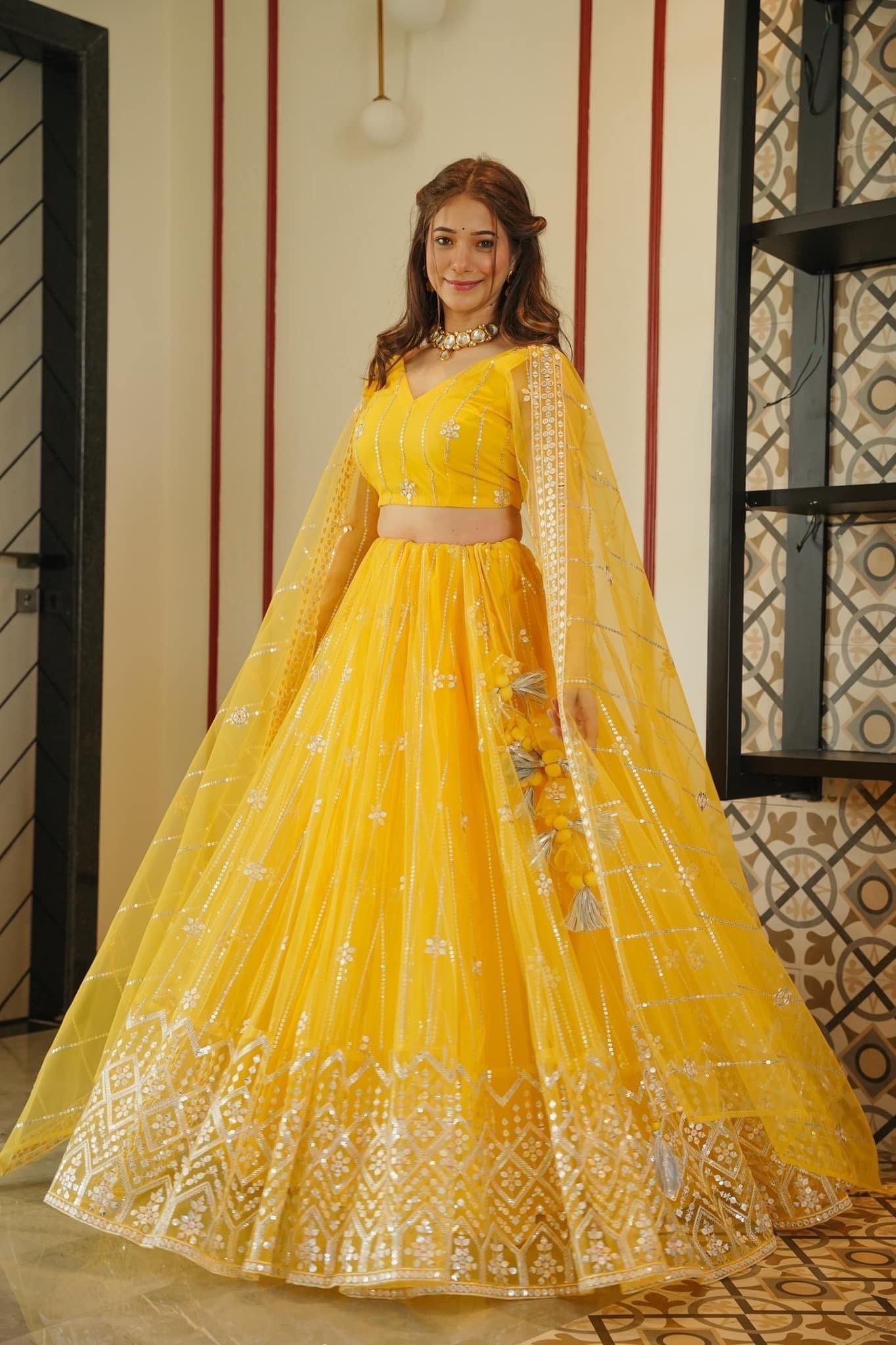 YELLOW NET LEHENGA CHOLI SET LA-3010