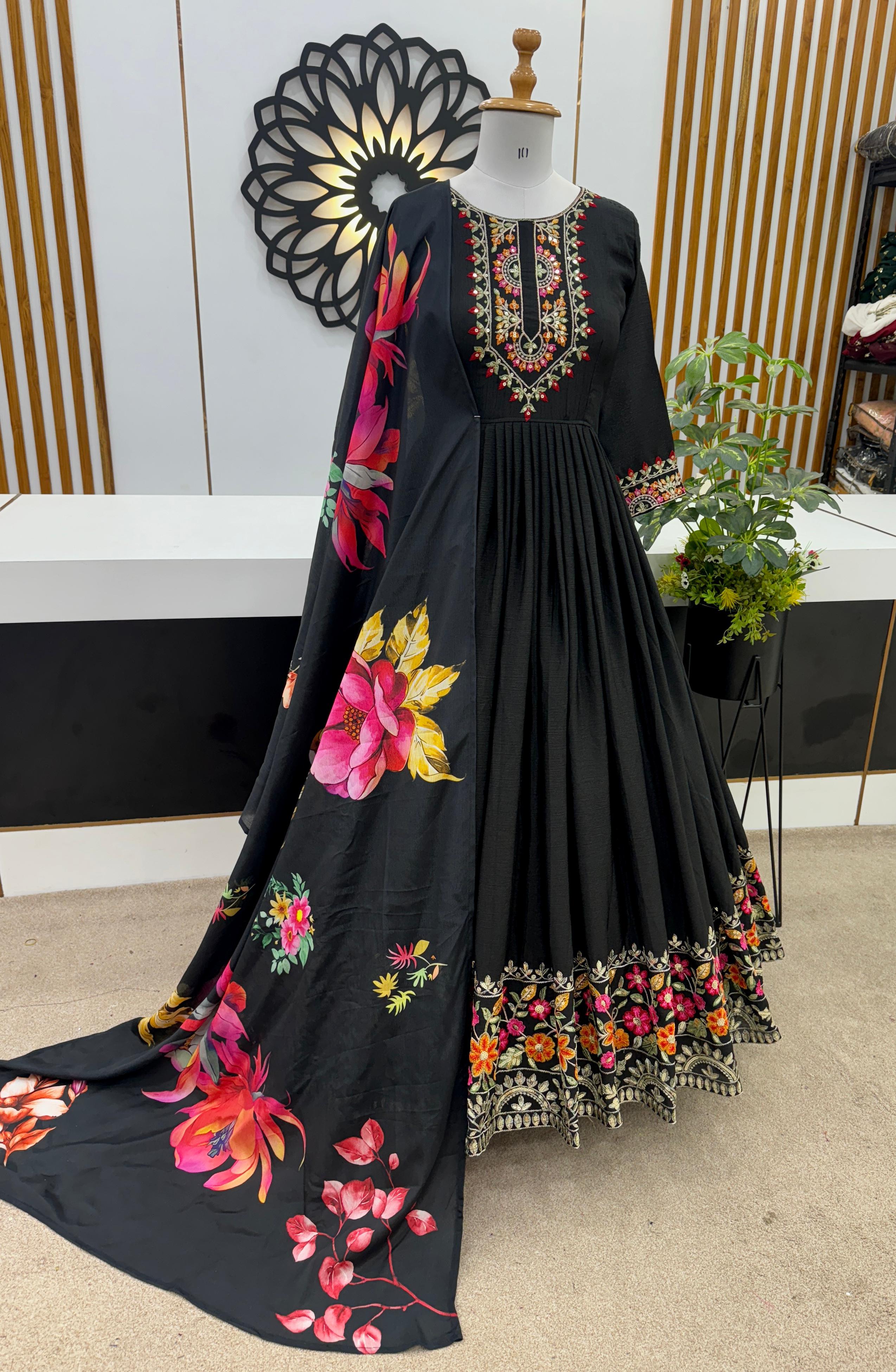 Designer Party Wear Look Full Heavy Embroidery Sequence Work Gown