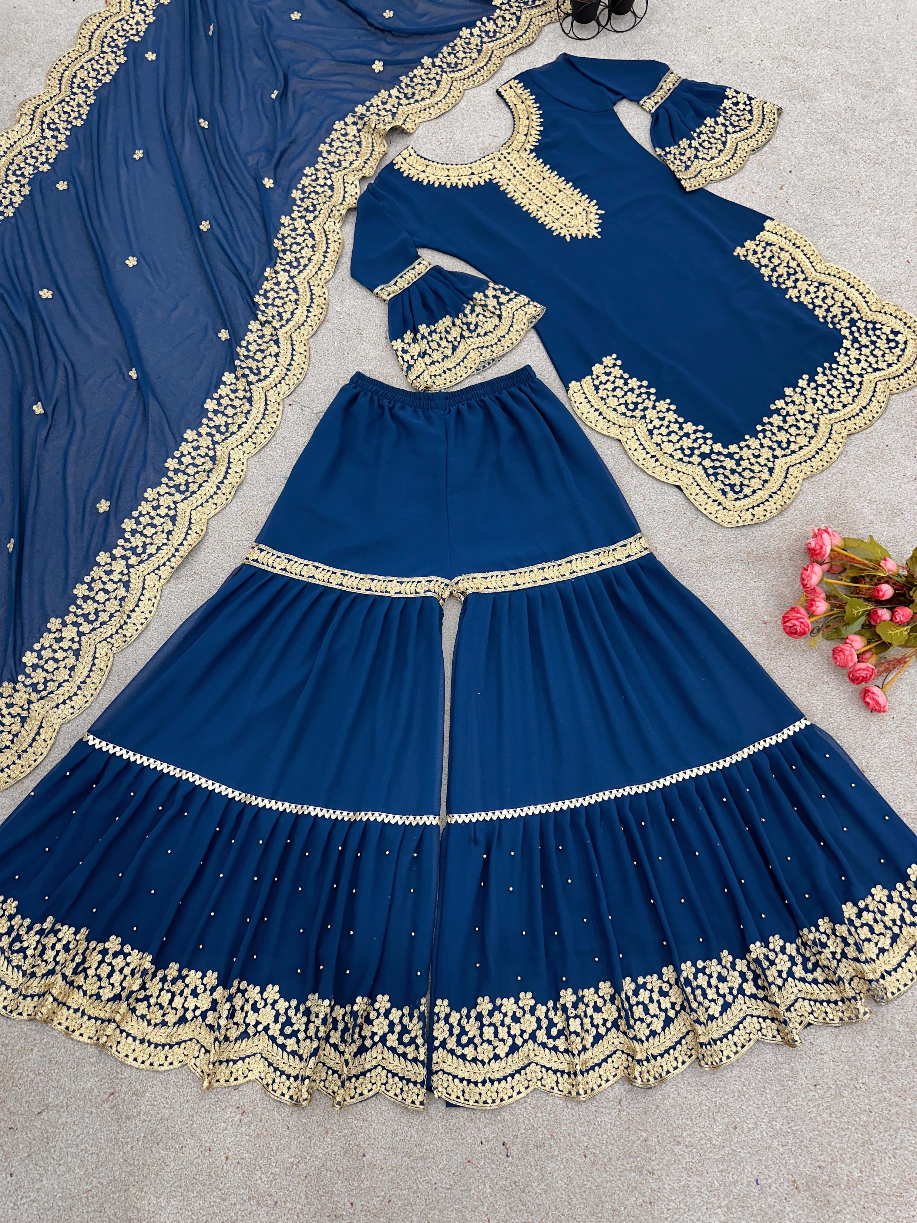 Party Wear Look New Top-Plazo and Dupatta With Heavy Embroidery Work