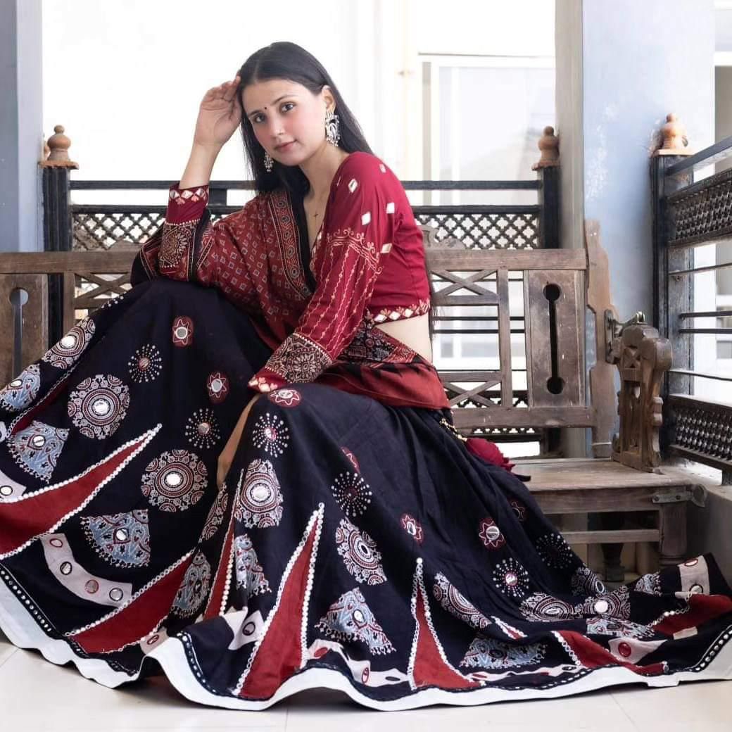 REYON DESIGNER PRINTED AND REAL MIRROR WORK LEHENGA CHOLI WITH DUPATTA