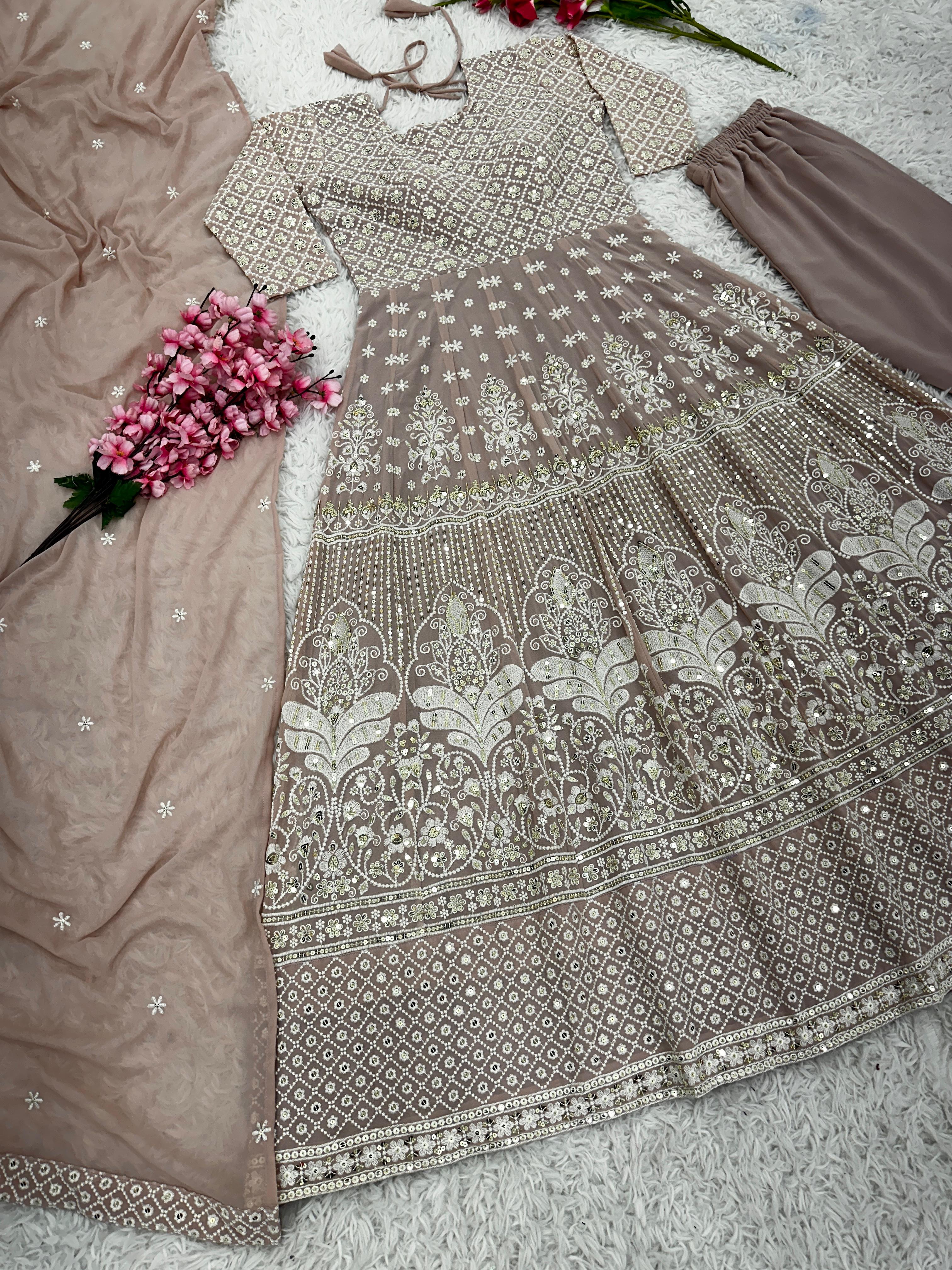 Gown Set with Heavy Embroidery and Sequins Work With Bottom and Dupatta