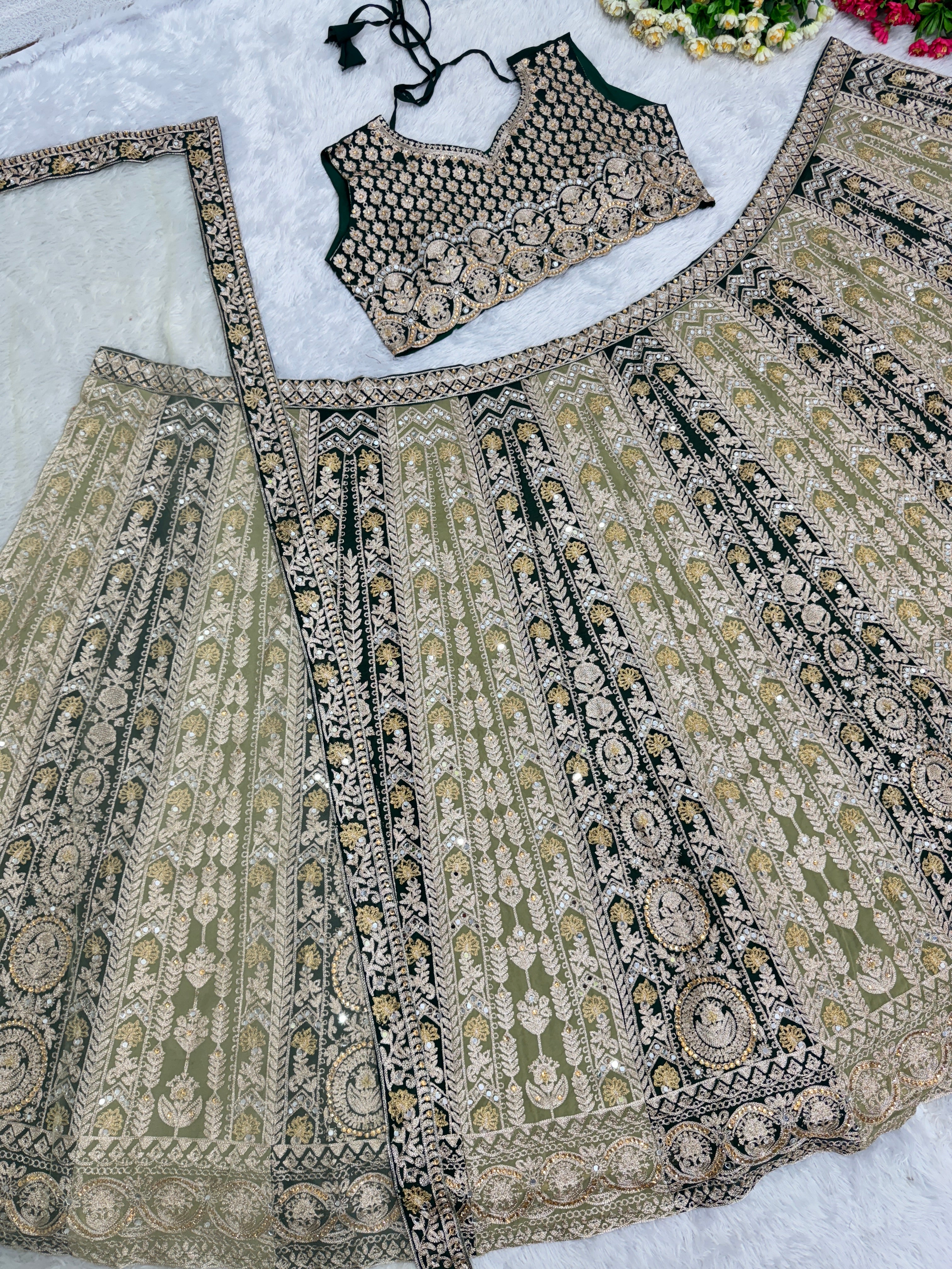 DESIGNER EMBROIDERY SEQUENCE WORK TOP LEHENGAS WITH DUPATTA SET MT - 1013