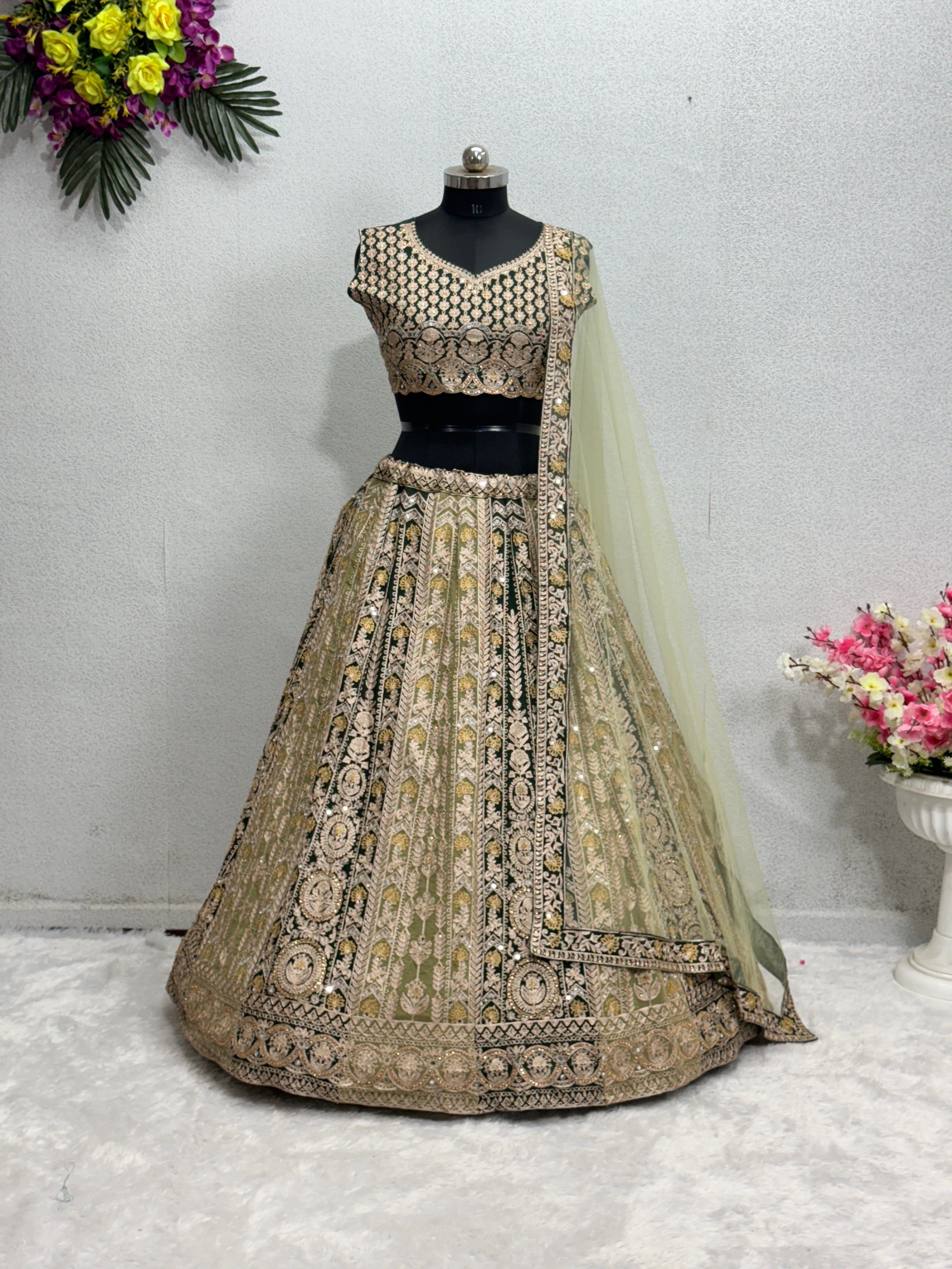 DESIGNER EMBROIDERY SEQUENCE WORK TOP LEHENGAS WITH DUPATTA SET MT - 1013