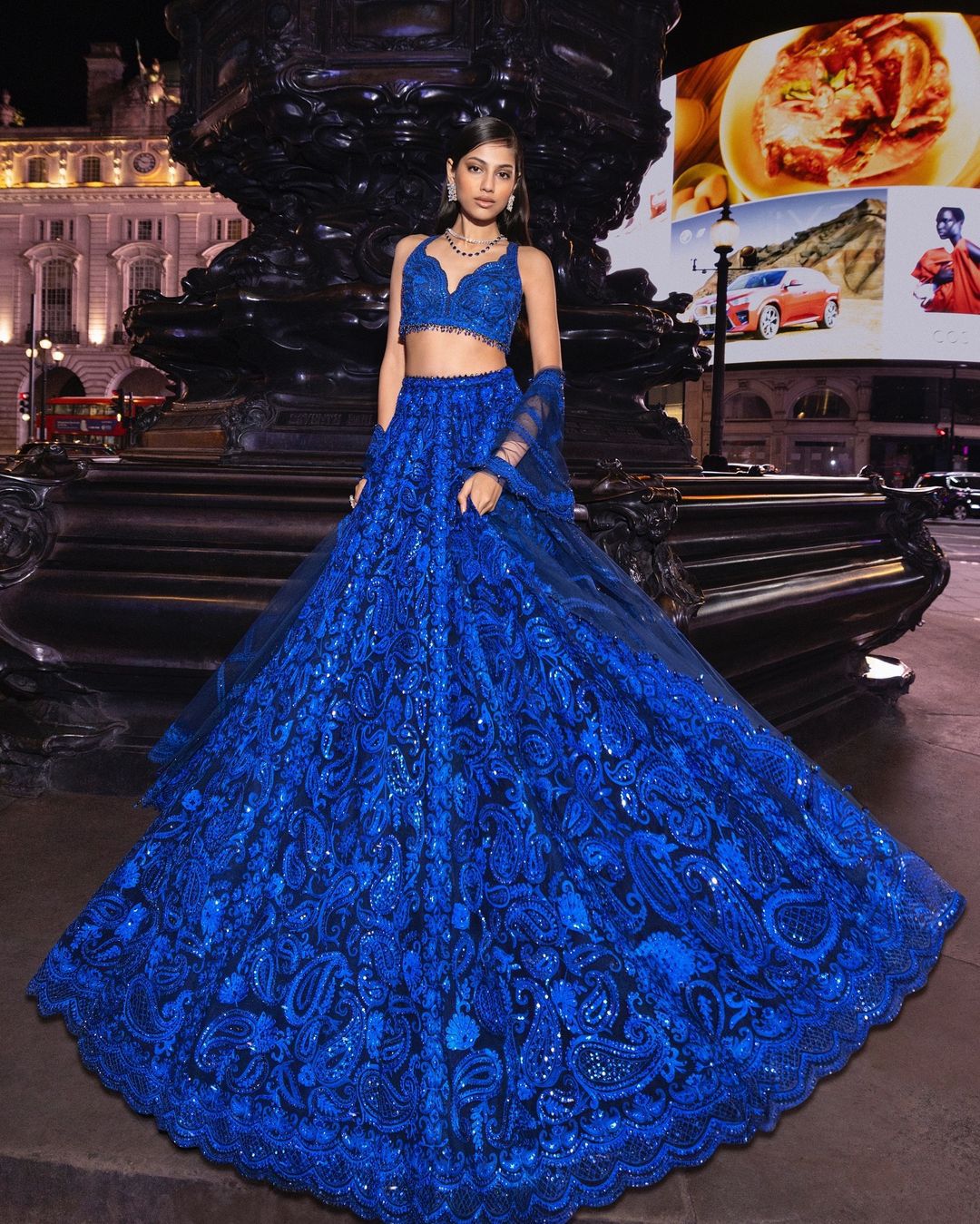 Blue Faux Georgette Embroidery Lehenga Choli Set