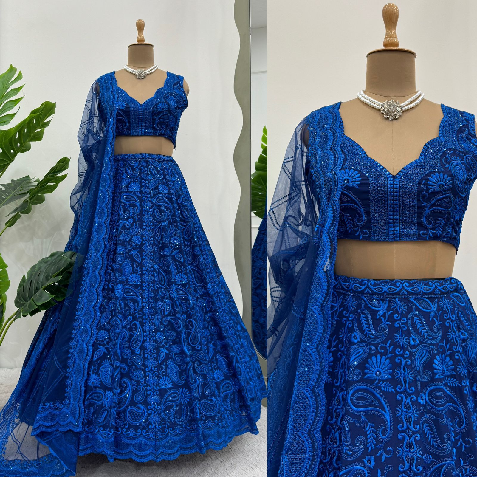 Blue Faux Georgette Embroidery Lehenga Choli Set