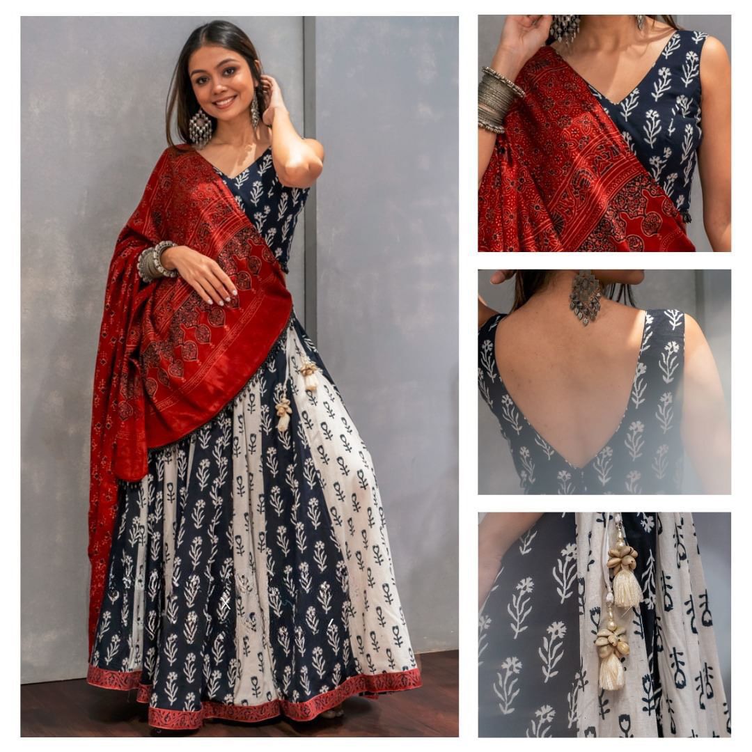 PRINTED WORK AND PEARL LATKAN LACE LEHENGA CHOLI WITH DUPATTA