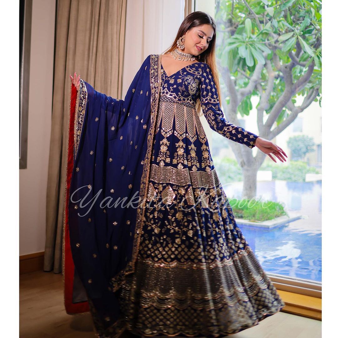 Faux Georgette Gown Set with Embroidery Sequins Work & Dupatta