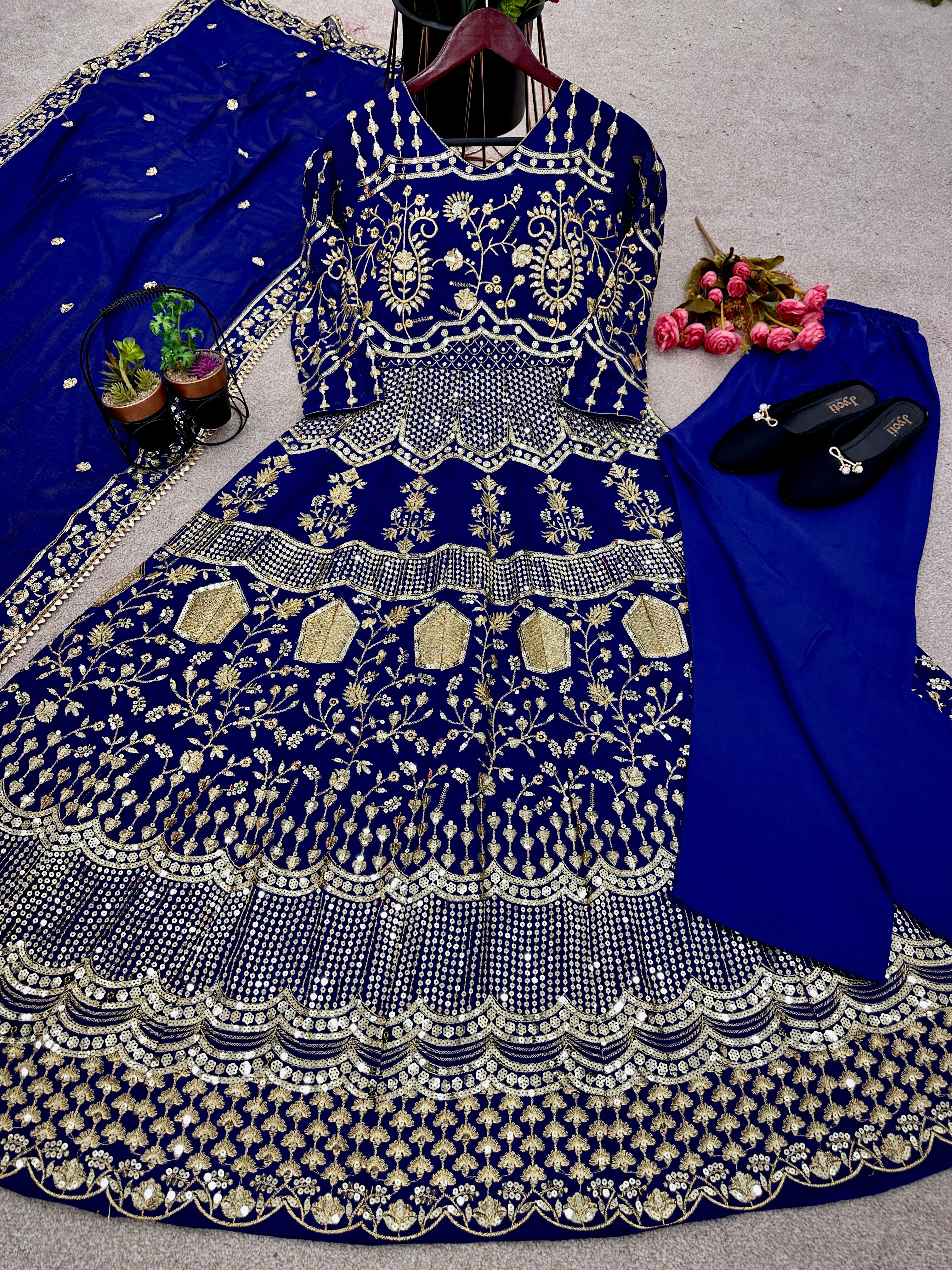 Faux Georgette Gown Set with Embroidery Sequins Work & Dupatta