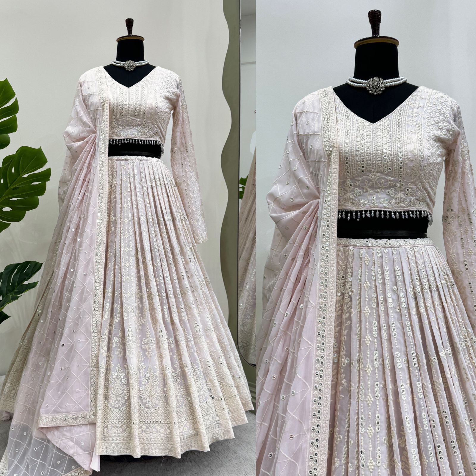 White colour faux georgette lehenga choli