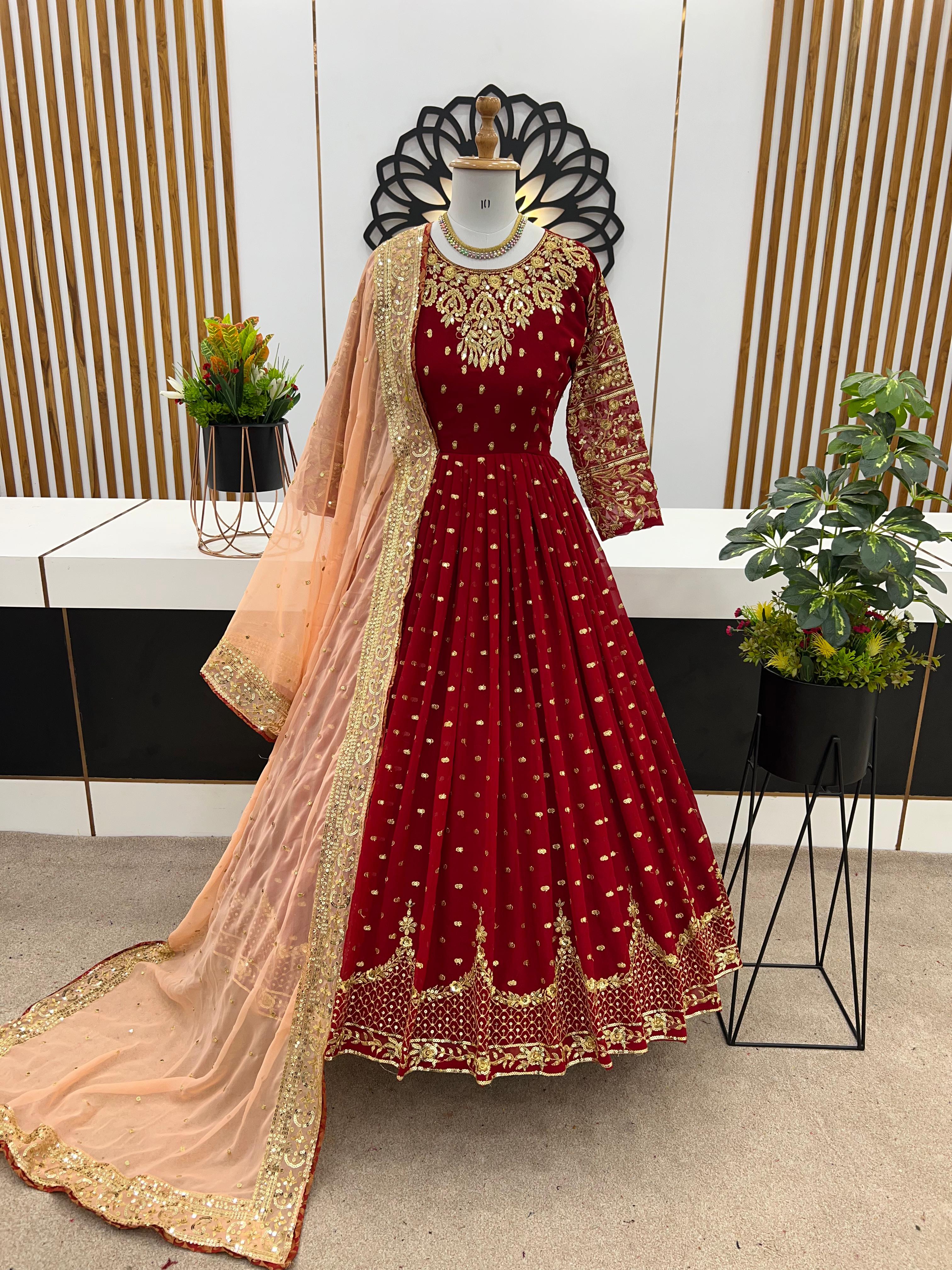 Party Wear Look Gown, and Dupatta in Fully Heavy Embroidery Sequence