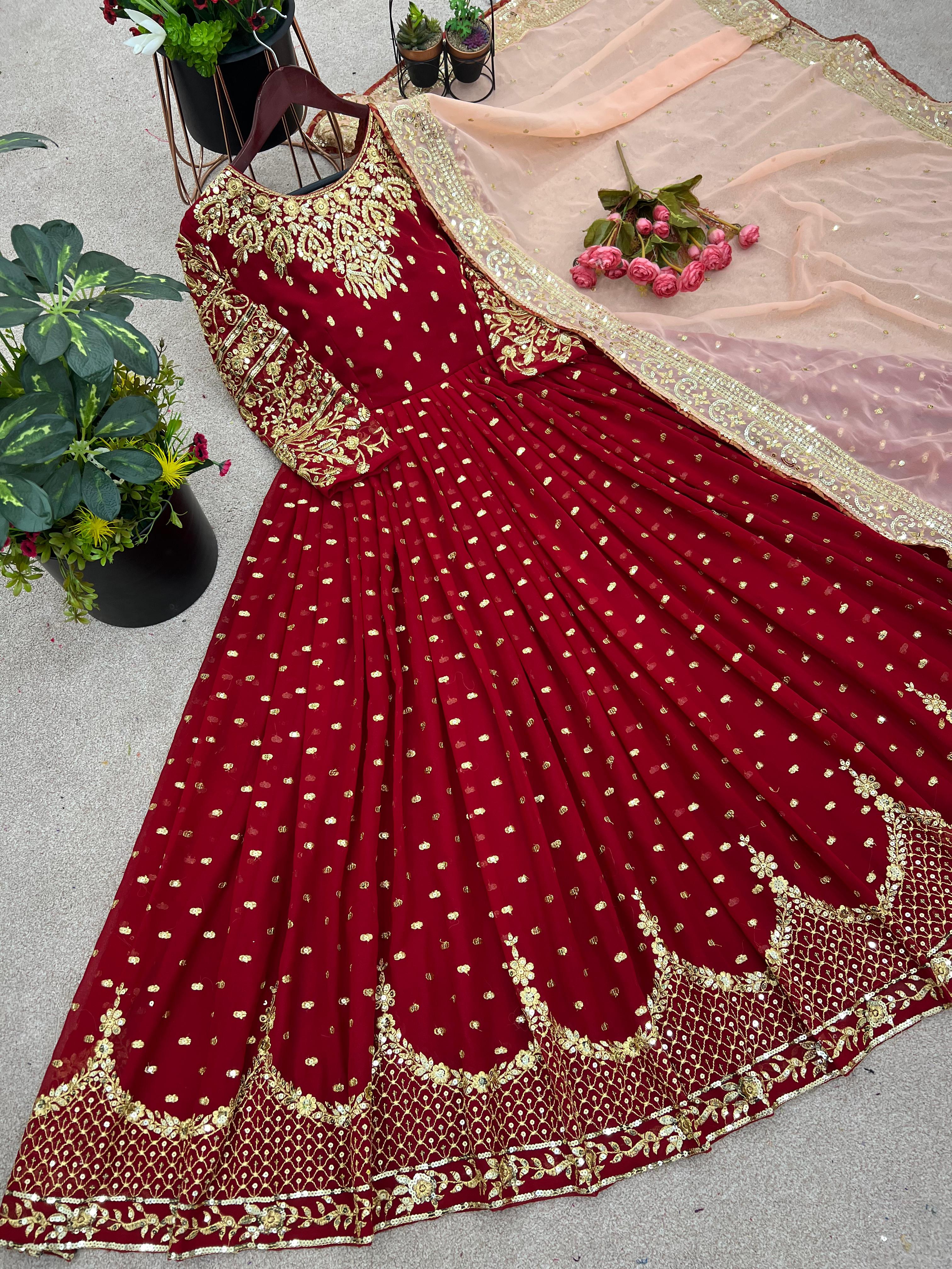 Party Wear Look Gown, and Dupatta in Fully Heavy Embroidery Sequence