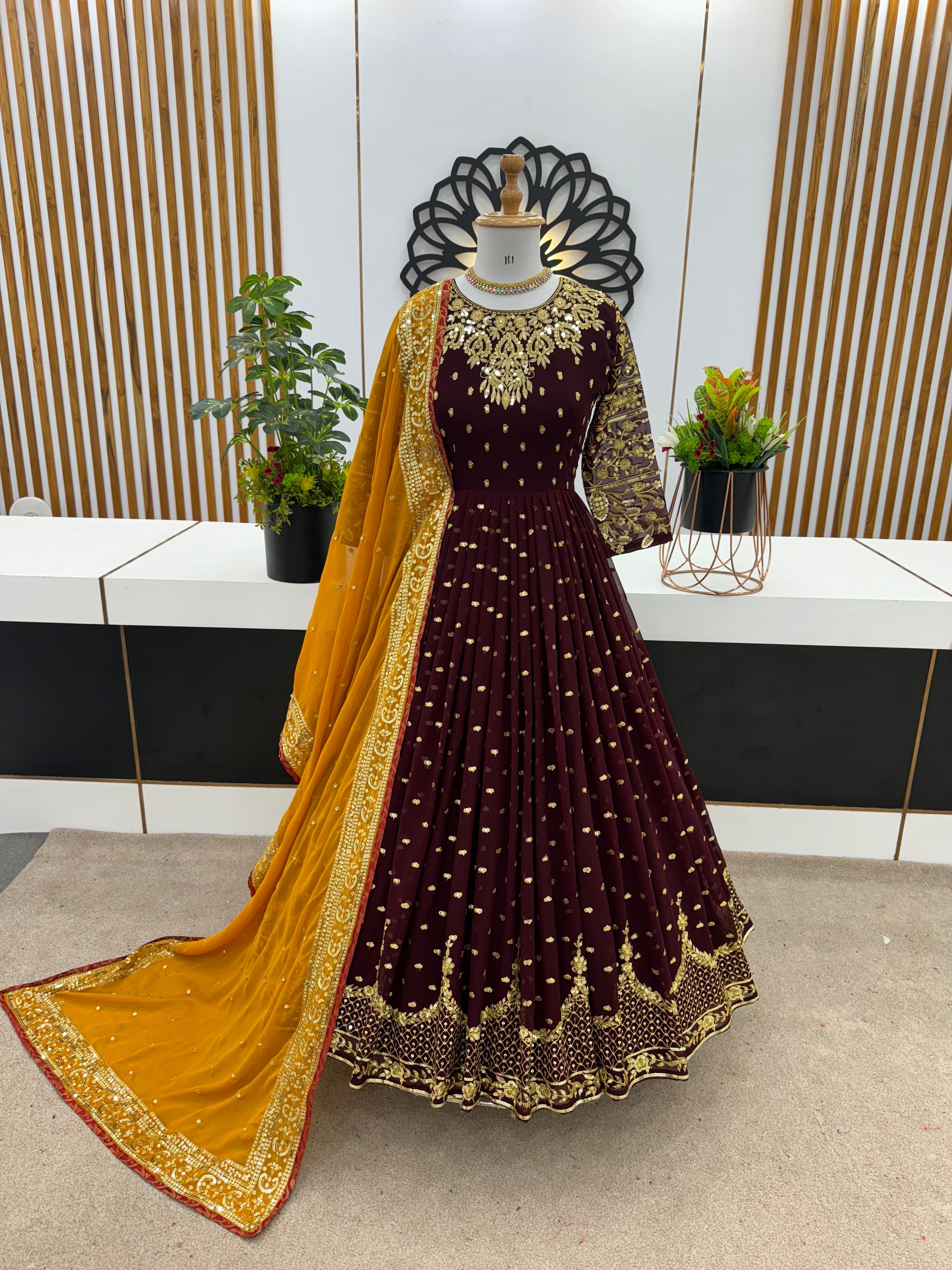 Party Wear Look Gown, and Dupatta in Fully Heavy Embroidery Sequence