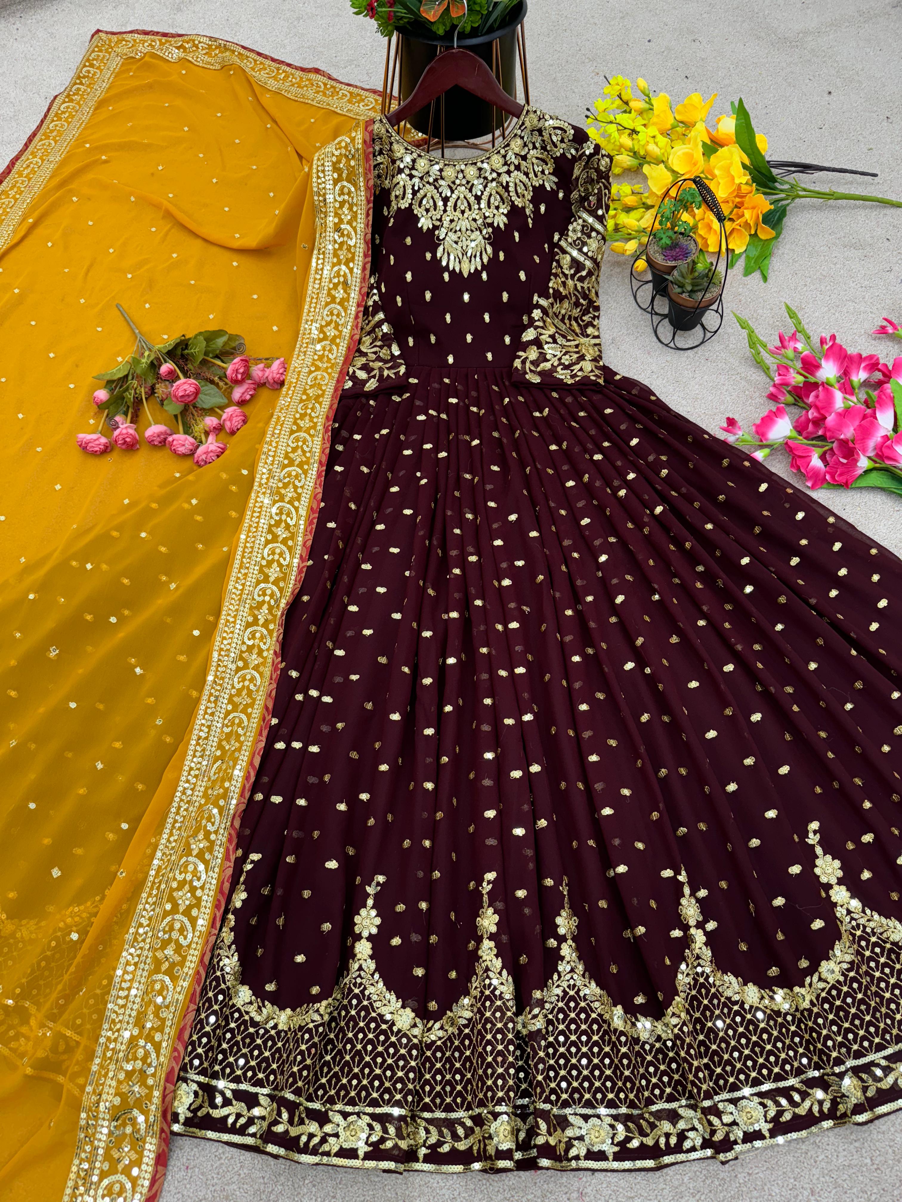 Party Wear Look Gown, and Dupatta in Fully Heavy Embroidery Sequence