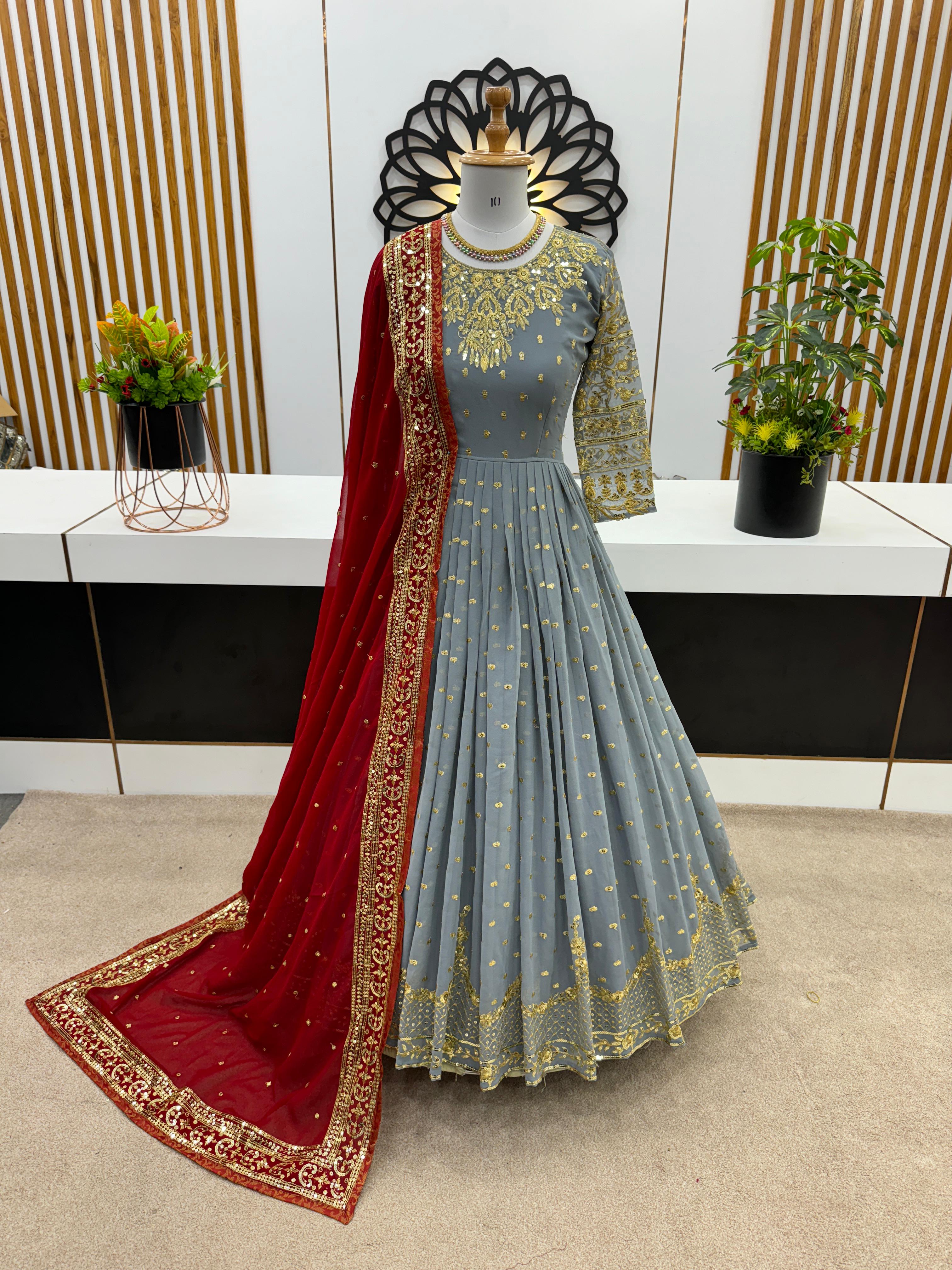 Party Wear Look Gown, and Dupatta in Fully Heavy Embroidery Sequence