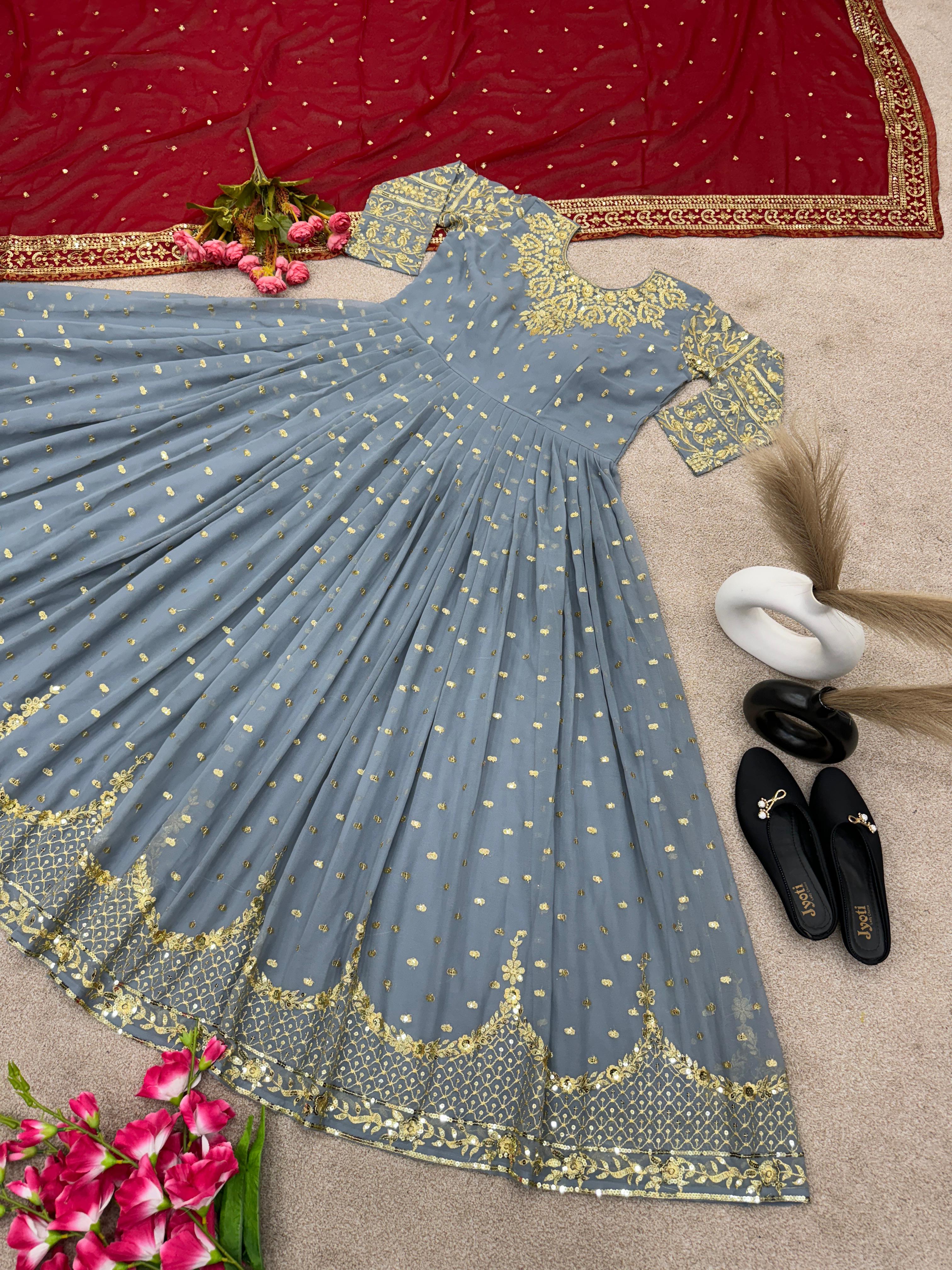 Party Wear Look Gown, and Dupatta in Fully Heavy Embroidery Sequence