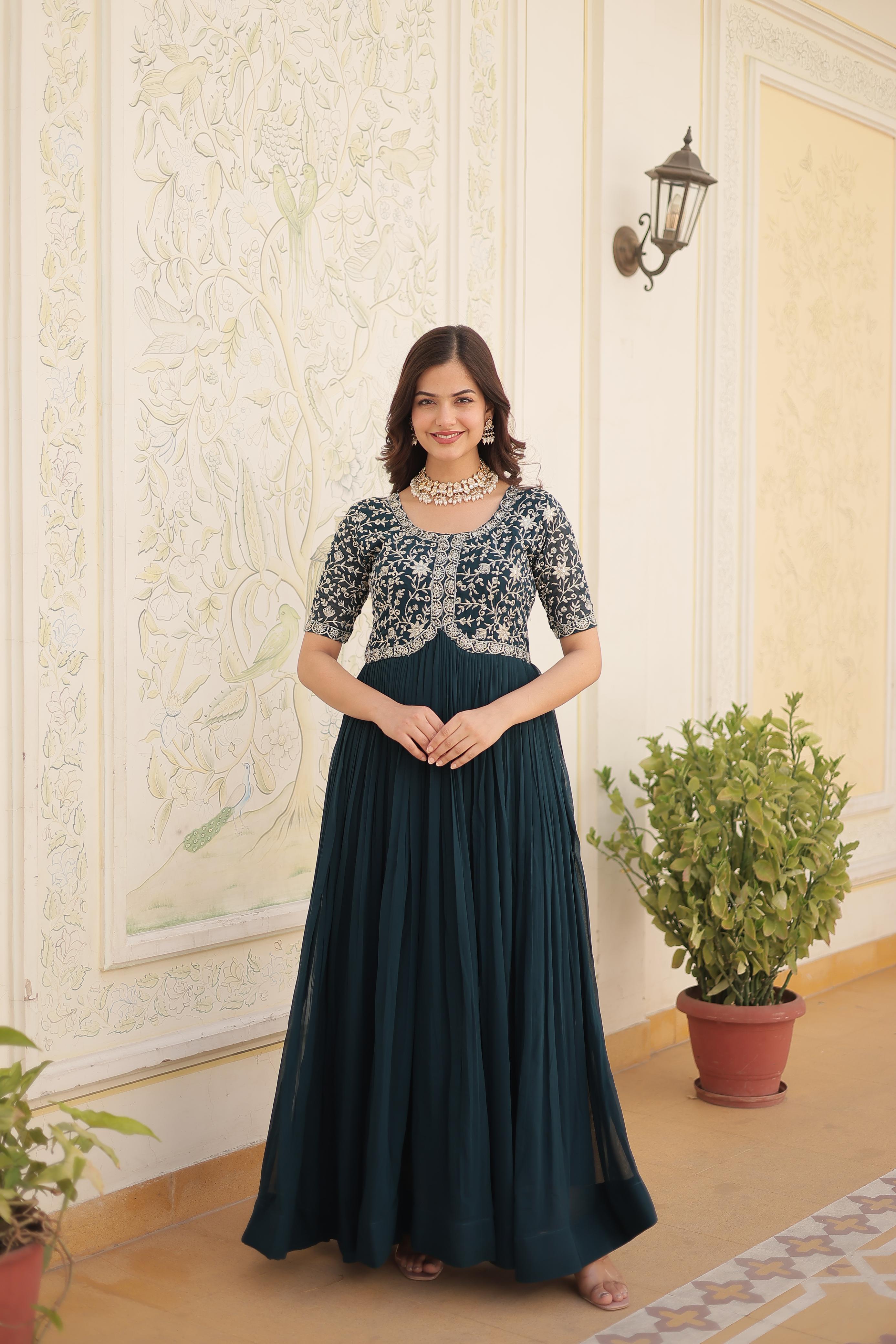 Readymade Gown with Zari-Thread & Sequins Embroidery Work.