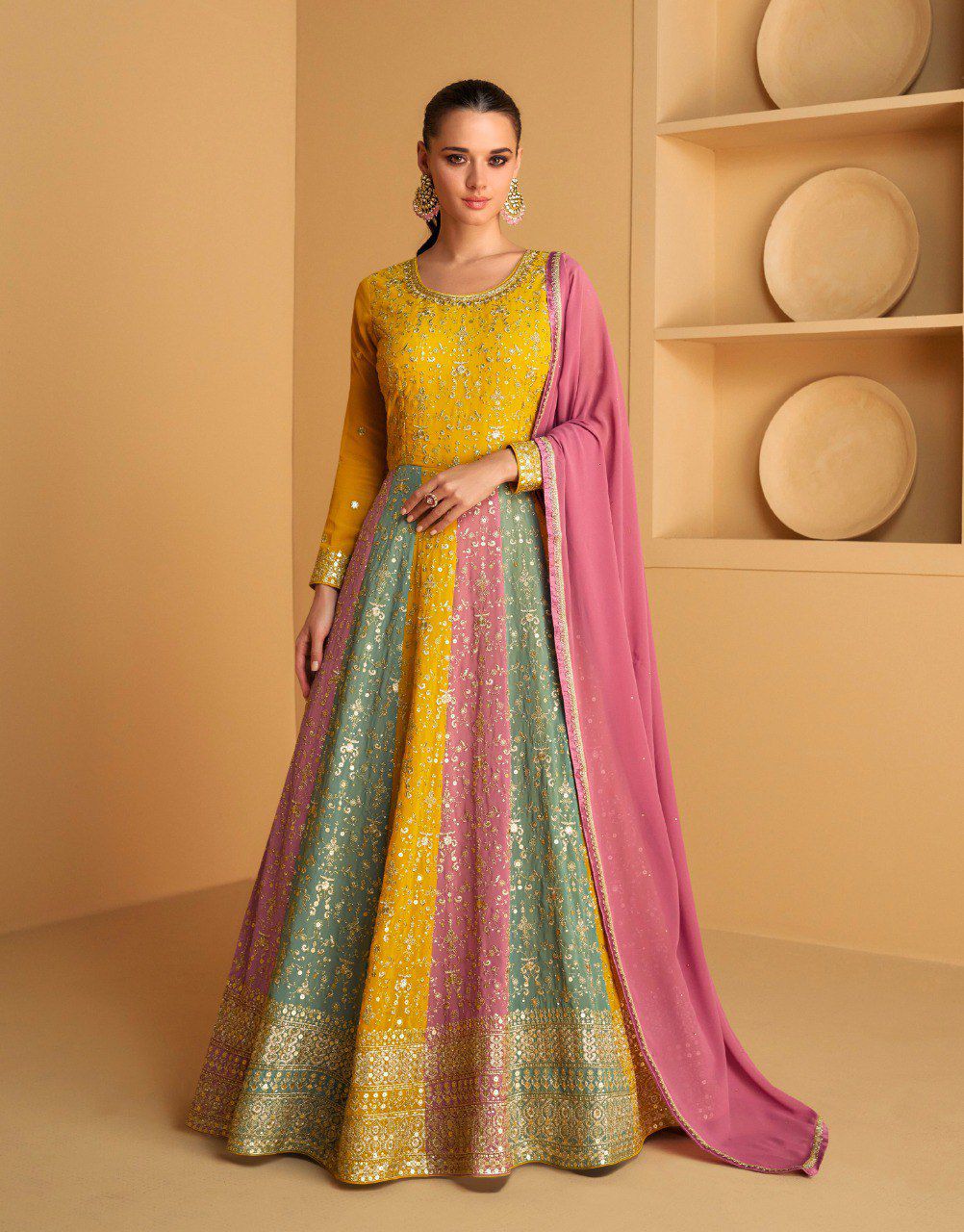 Party Wear Look Gown, and Dupatta in Fully Heavy Embroidery Sequence